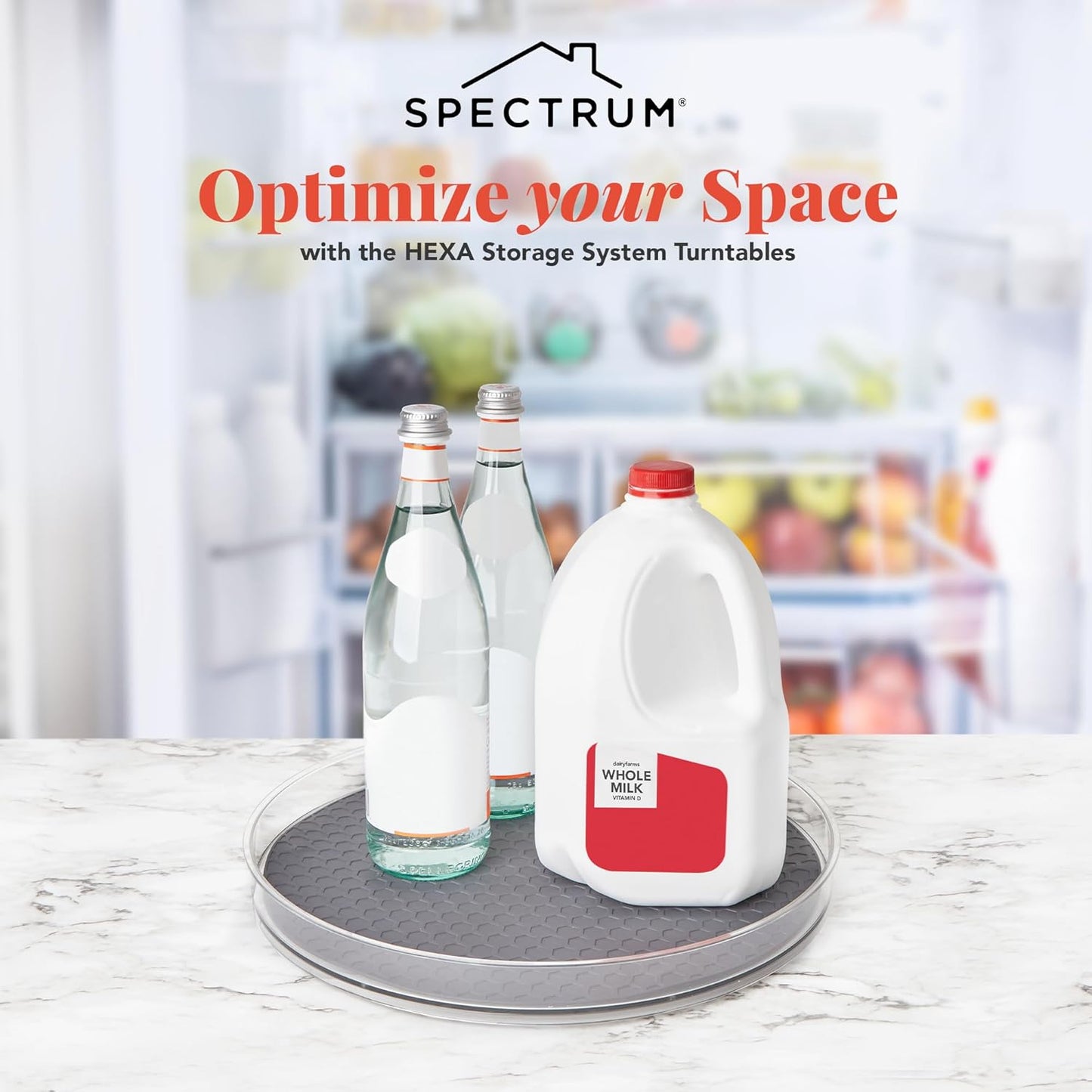 Spectrum Lazy Susan Organizer, Hexa Grande 14.5" - Lazy Susan Turntable for Cabinet, Refrigerator, Pantry, Table, & Shelf - Rotating & Spinning Pantry Organization - Spice Rack Storage for Fridge