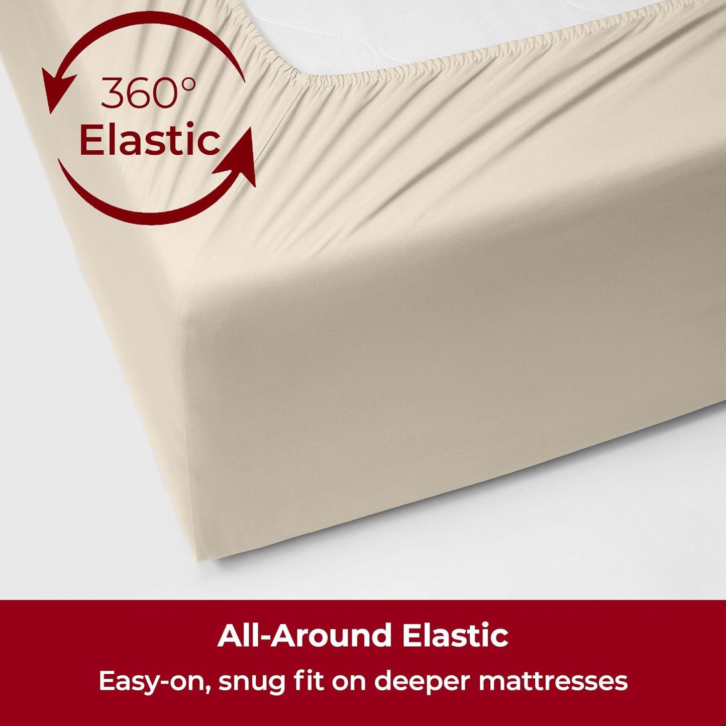 Mellanni Extra Deep Split King Sheets - 5 PC Iconic Collection Bedding - Hotel Luxury, Ultra Soft, Cooling Bed Sheets - Wrinkle, Fade, Stain Resistant (Split King, Beige)