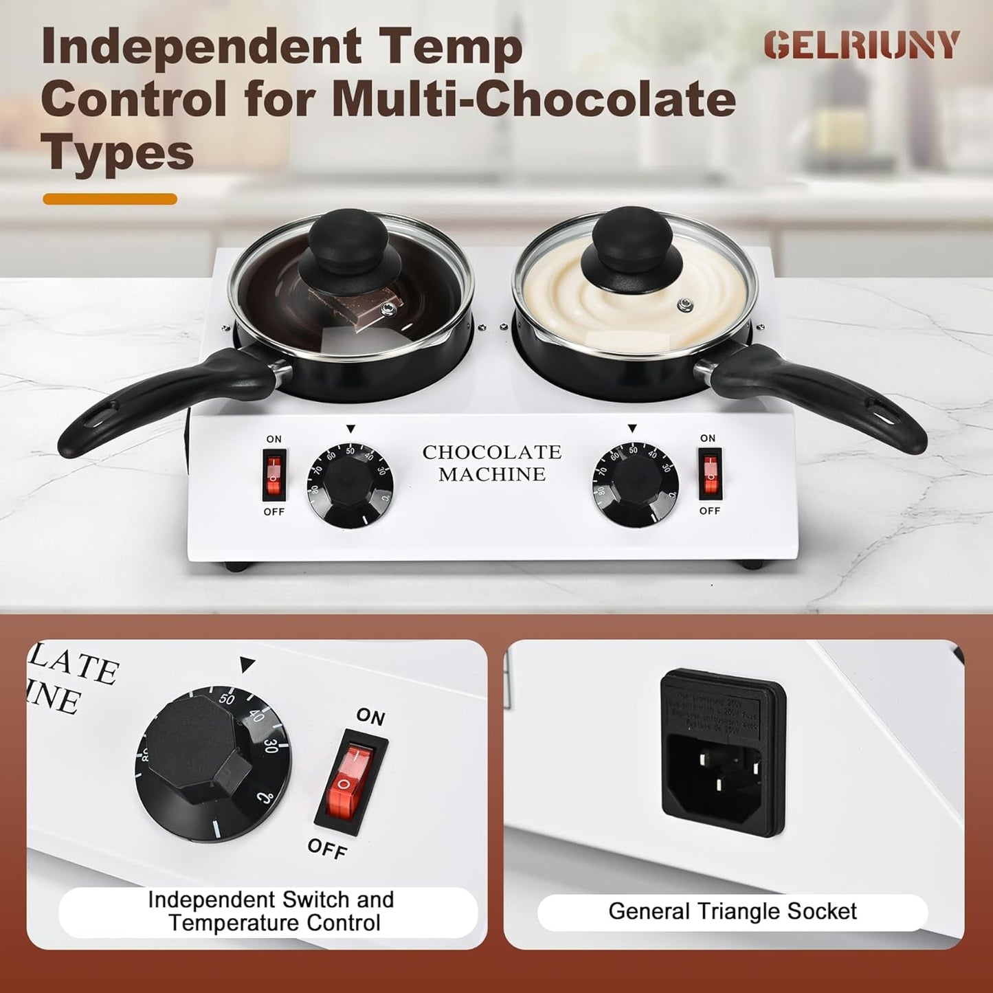 Electric Chocolate Melting Machine, Chocolate Warmers(2x1L Ceramic-Coated Pots, Chocolate Dipping Fork Spoons Set) Fast and Even Melting | PTC Heating| Temp Control, Ideal for Chocolate, Candy, Butter