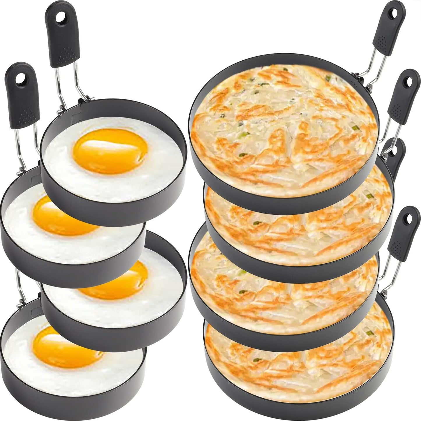 Egg Rings 4 Pcs Large 6" Pancake Molds And 4 Pcs 3.5" Fried Egg Molds Stainless Steel Nonstick Egg Ring for Frying Eggs And Muffins