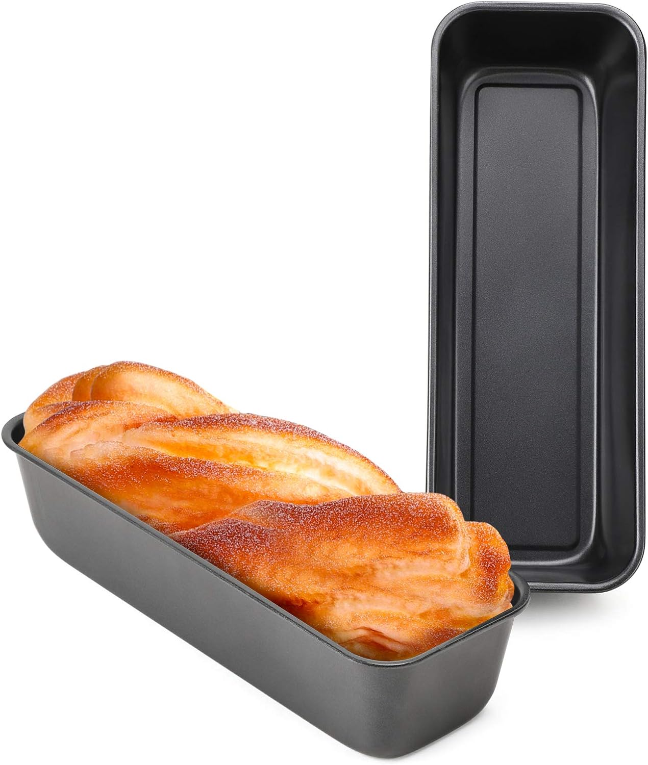 Beasea Long Loaf Bread Pan, 12x4 Inch 2 Set Rectangle Loaf Pan, Nonstick Bread Pans Carbon Steel Toast Pan Black Cake Pan Loaf Baking Pans Bakeware for Oven Baking