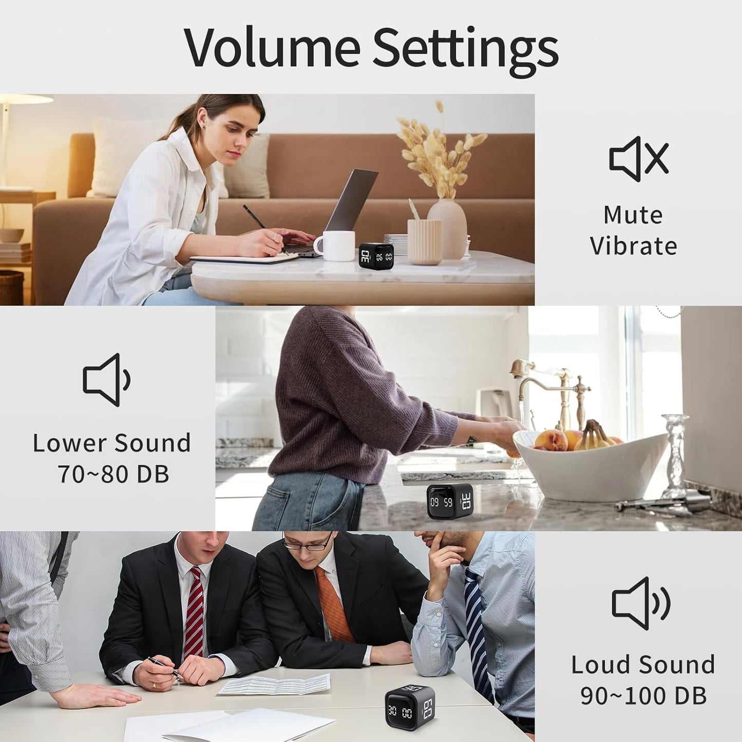 Productivity Timer Flip Gravity Sensor Cube Timer Countdown & Countup,Mute & Vibrate & Sound，5/10/30/60min & Custom Timing, Perfect for ADHD,Work,Learning,Kitchen Cooking