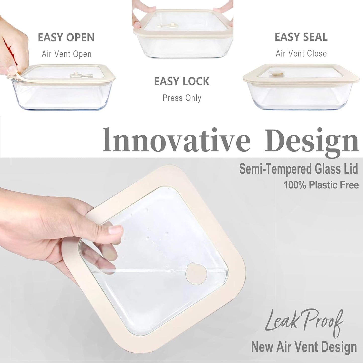 Urban Green Glass Food Container Set with Glass Lid, 4 Pack, Food Storage Containers Set, Airtight, LeakProof, 100% Plastic Free, Meal Prep Containers (White Color)