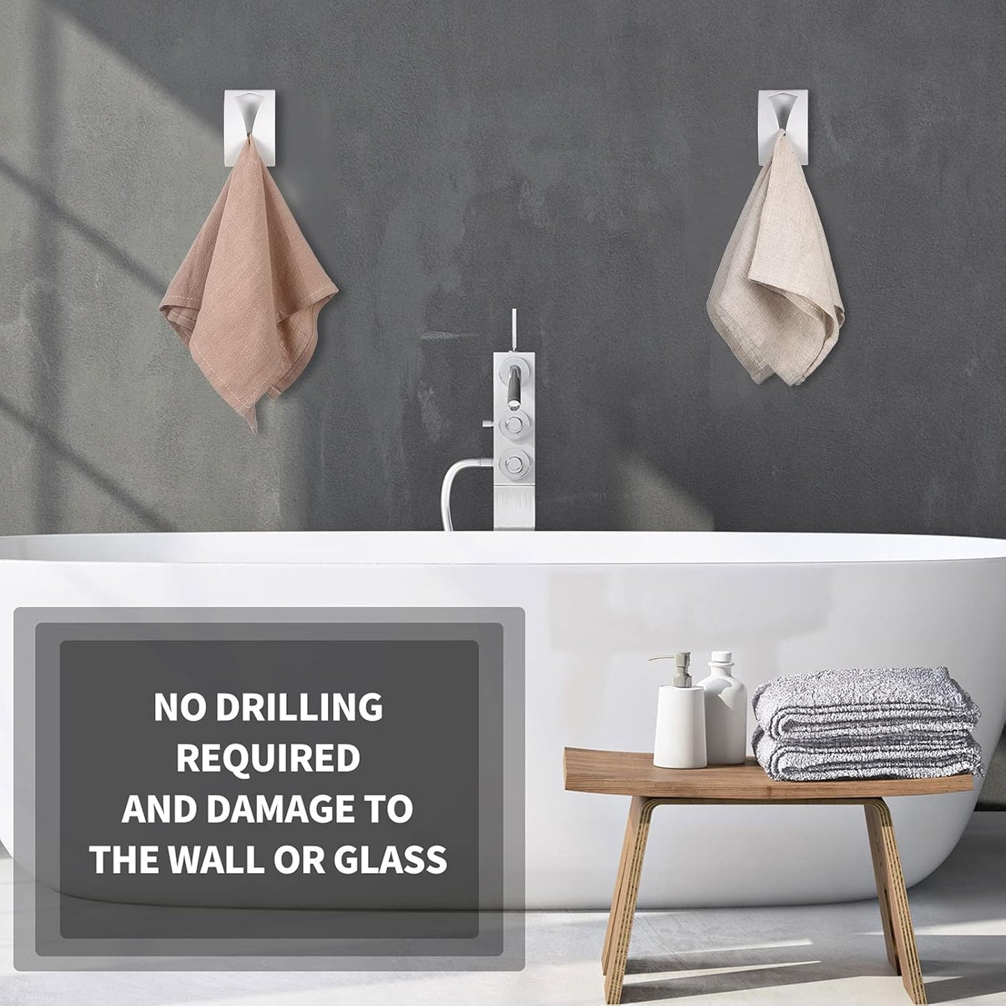 Boao 4 Pcs Self Adhesive Towel Hook Holder Grabber Stainless Steel Kitchen Dish Towel Hook Wall Mount Non Drilling Hangers Rack Hand Tea Holders for Bathroom Accesories Kitchen Gadgets(White)