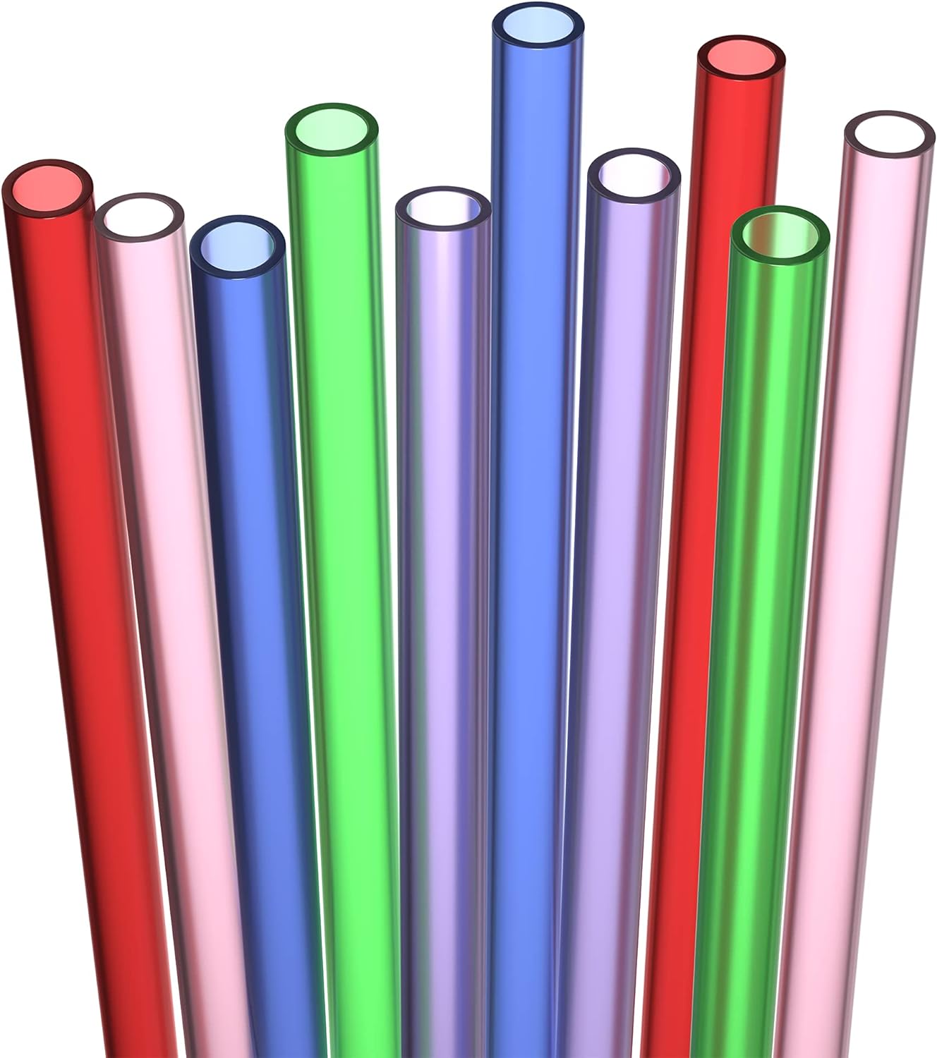10 Short Reusable Hard Plastic Drinking Straws, Medium Width + Sturdy Cleaning Brush - for Cocktails, Small Cups, Kids Drinks - Dishwasher Safe BPA Free