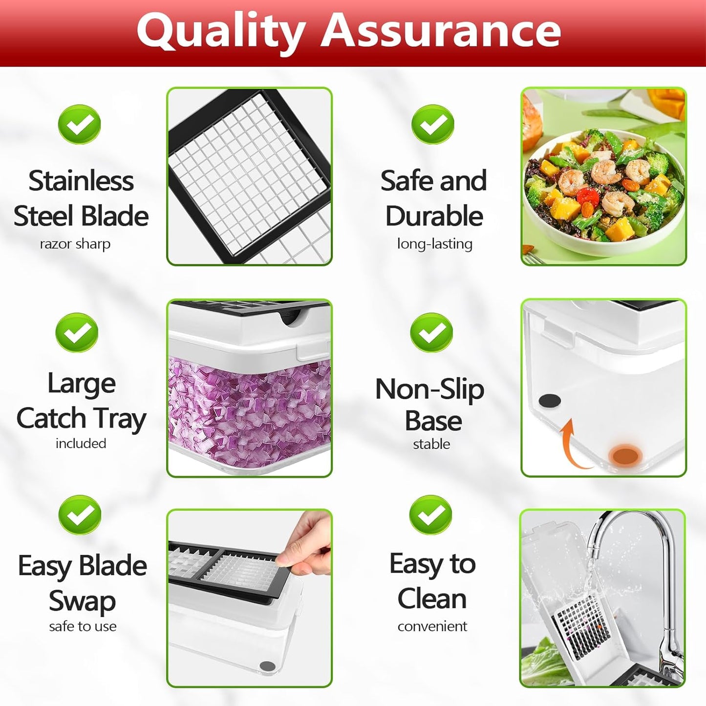 Vegetable Chopper, Onion Chopper Dicer, Mandoline Slicer, Food Chopper with Container, Vegetable Cutter for Salad Potato Carrot Garlic（2 Blades, White Black）