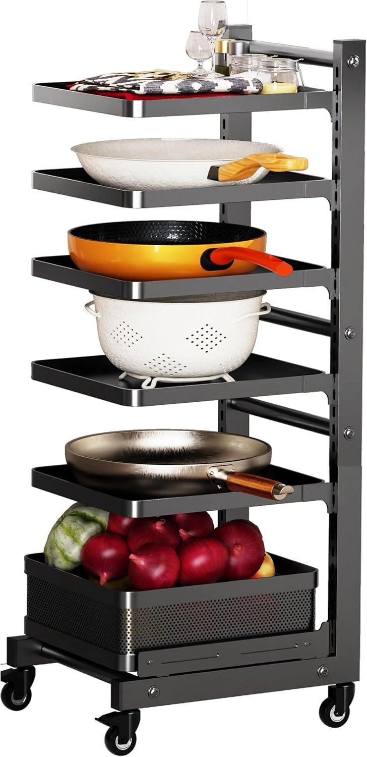 6-Tier Multifunctional Adjustable Pan & Pot Rack for Cabinet (Floor pot rack 6-tier)