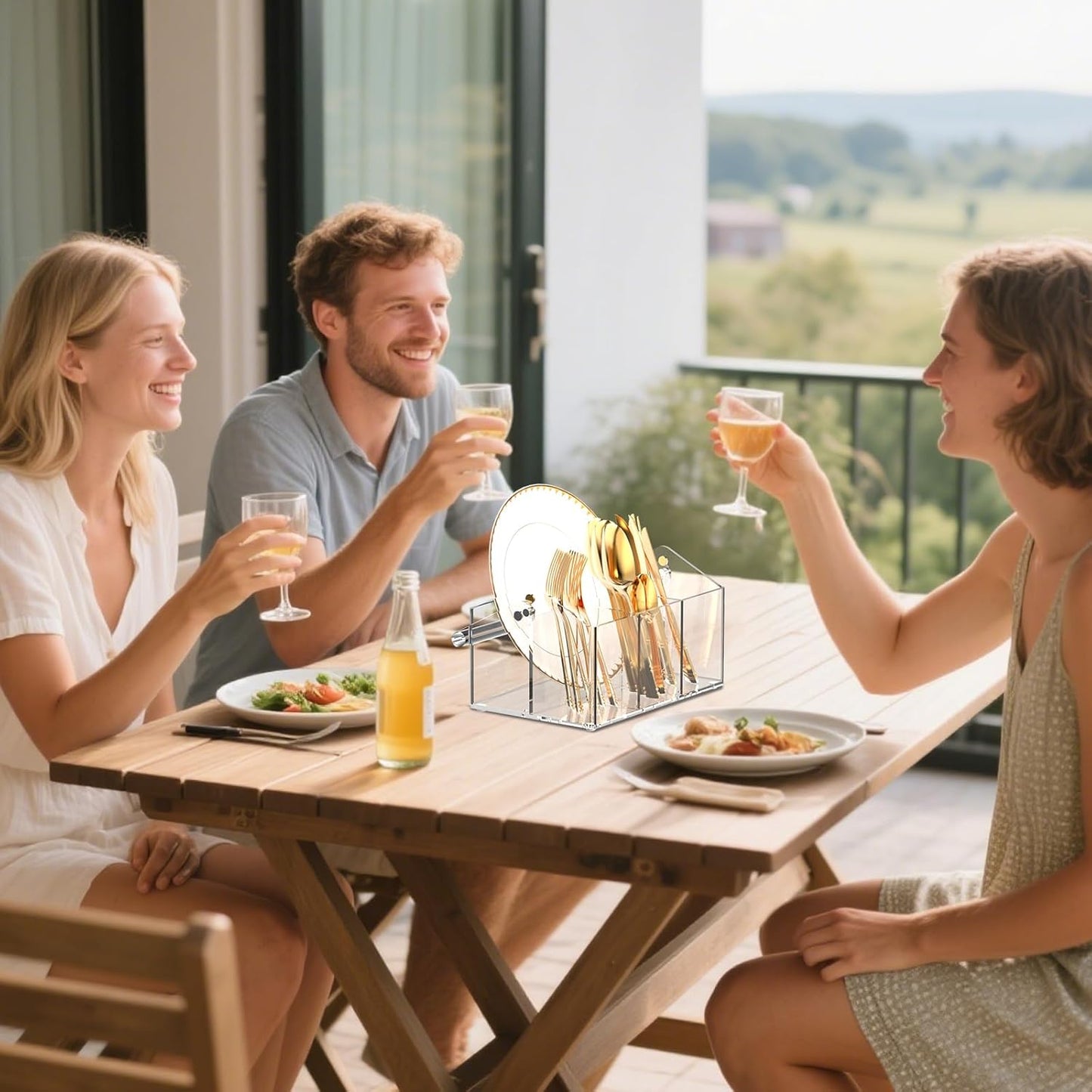 Acrylic Utensil Caddy.Silverware Organizer & Utensil Holder-Heavy-Duty Countertop Cutlery Caddy for Spoons, Forks, Knives, Napkins, Plates | Space-Saving Table, Buffet, Picnic Party Essential