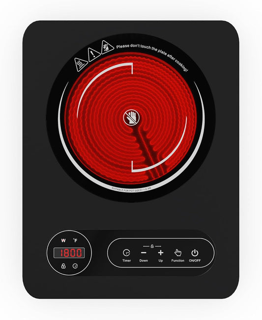Single Burner Electric Cooktop 1800W - 110V Electric Stove Top Burner Portable Stove with LED Touch Control 10 Power Level, Hot Plate with Child Safety Lock, Timer and Overheat protection