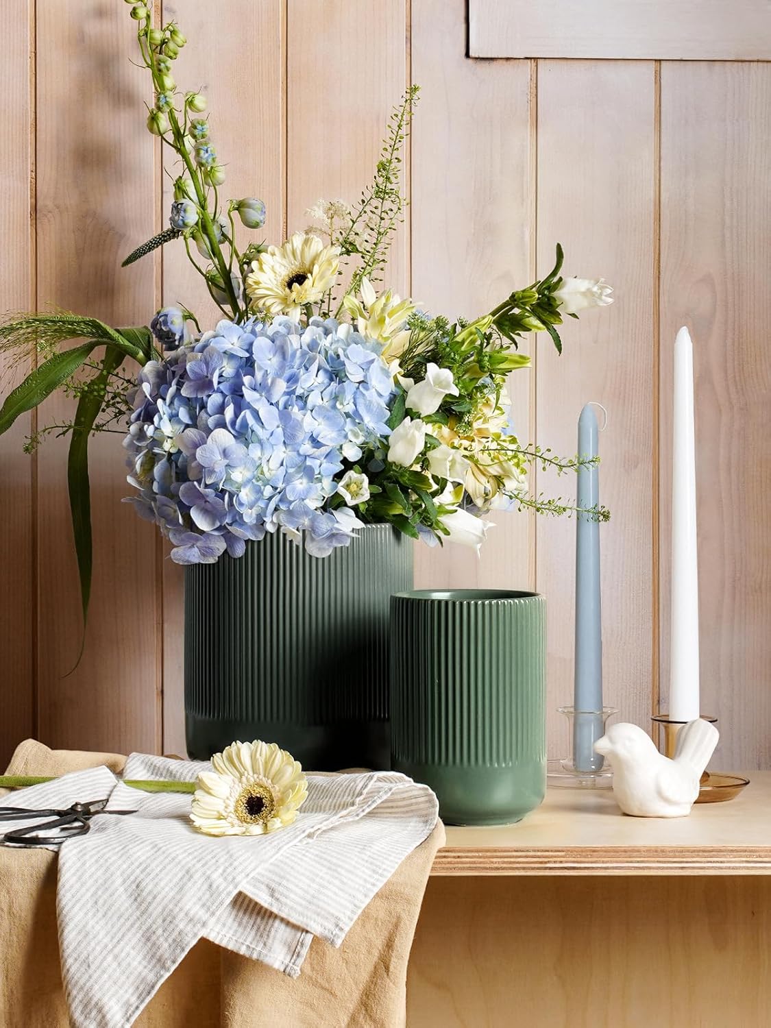 LE TAUCI Utensil Holder, 7.3"+5.4" Ceramic Kitchen Utensil Holder for Countertop, Large Cooking Utensil Crocks for Kitchen Counter, Modern Utensil Organizer for Spatula, Set of 2, Forest Green