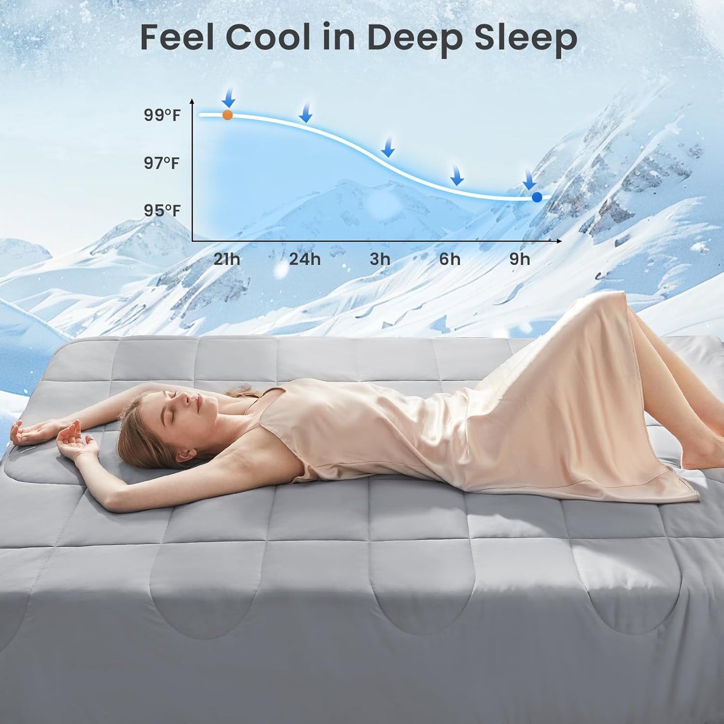 HYLEORY Cooling Comforter Twin Size - Summer Cooling Blanket for Hot Sleepers/Night Sweats, Double-Sided Cold Touch Silky Ice Comforters, Breathable Lightweight Beddings, Cool Gray, 68"x90"