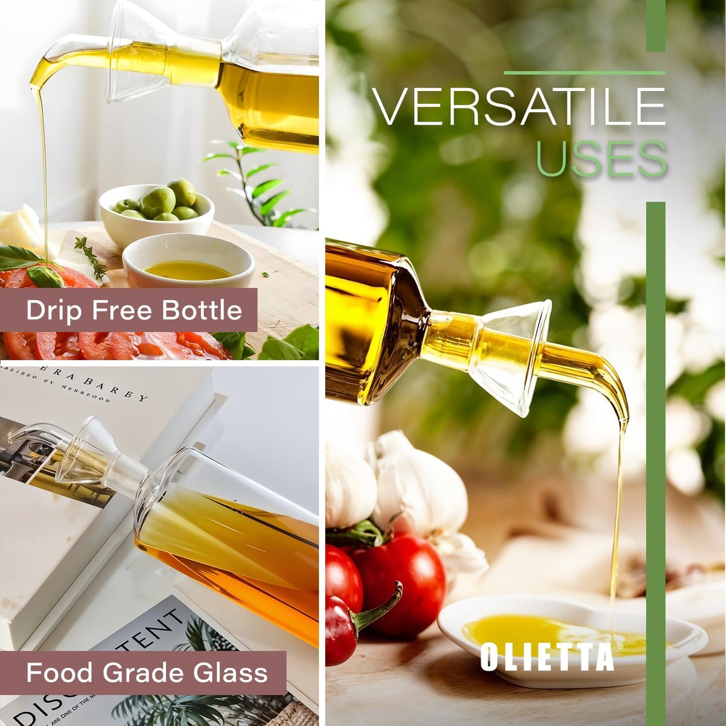 Olive Oil Dispenser Bottle Borosilicate Glass - Non Drip Oil Dispenser for Kitchen, Leak Proof Vinegar Drizzler Cruet, Easy Clean, 17 Ounces, Modern