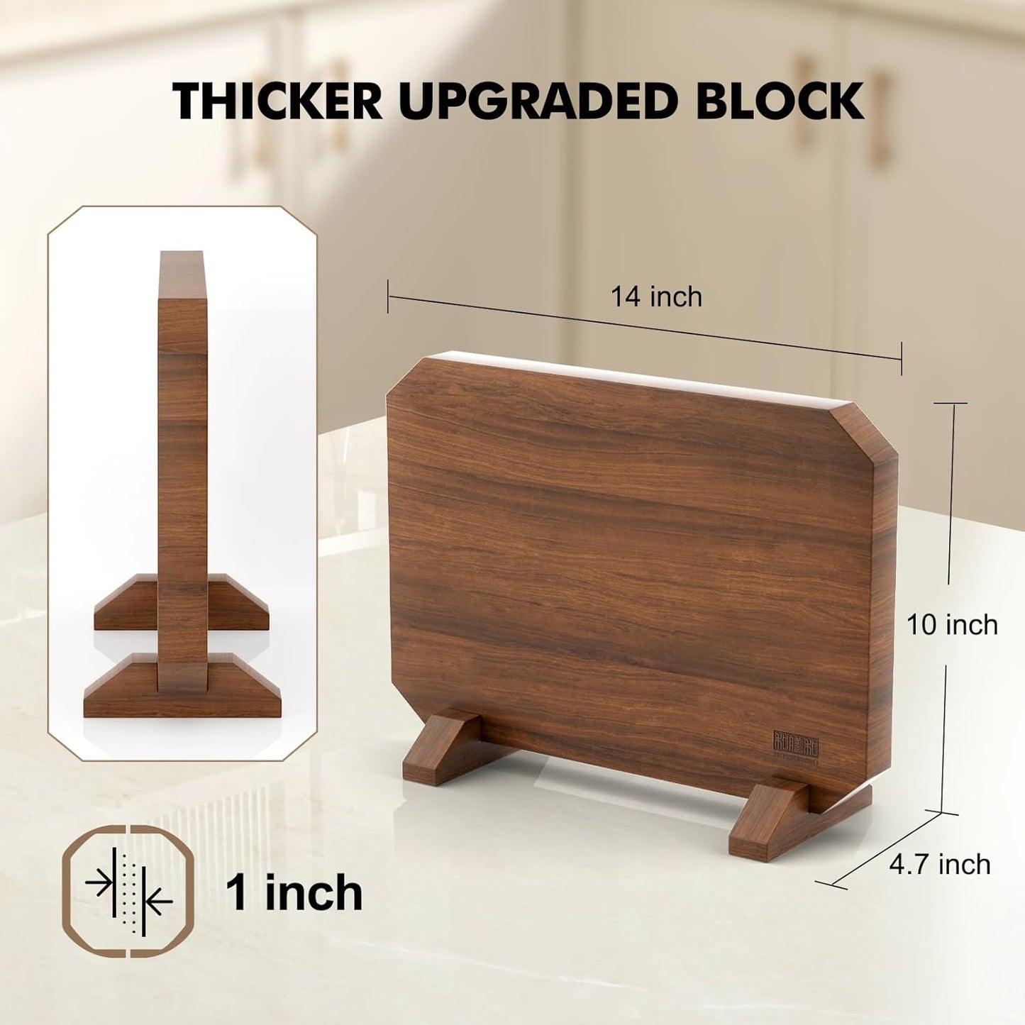 Magnetic Knife Block, Thickened Acacia Wood Kitchen Knife Holder Stand with Strong Magnets, Multifunctional Double Side Knife Storage Organizer for Kitchen Counter
