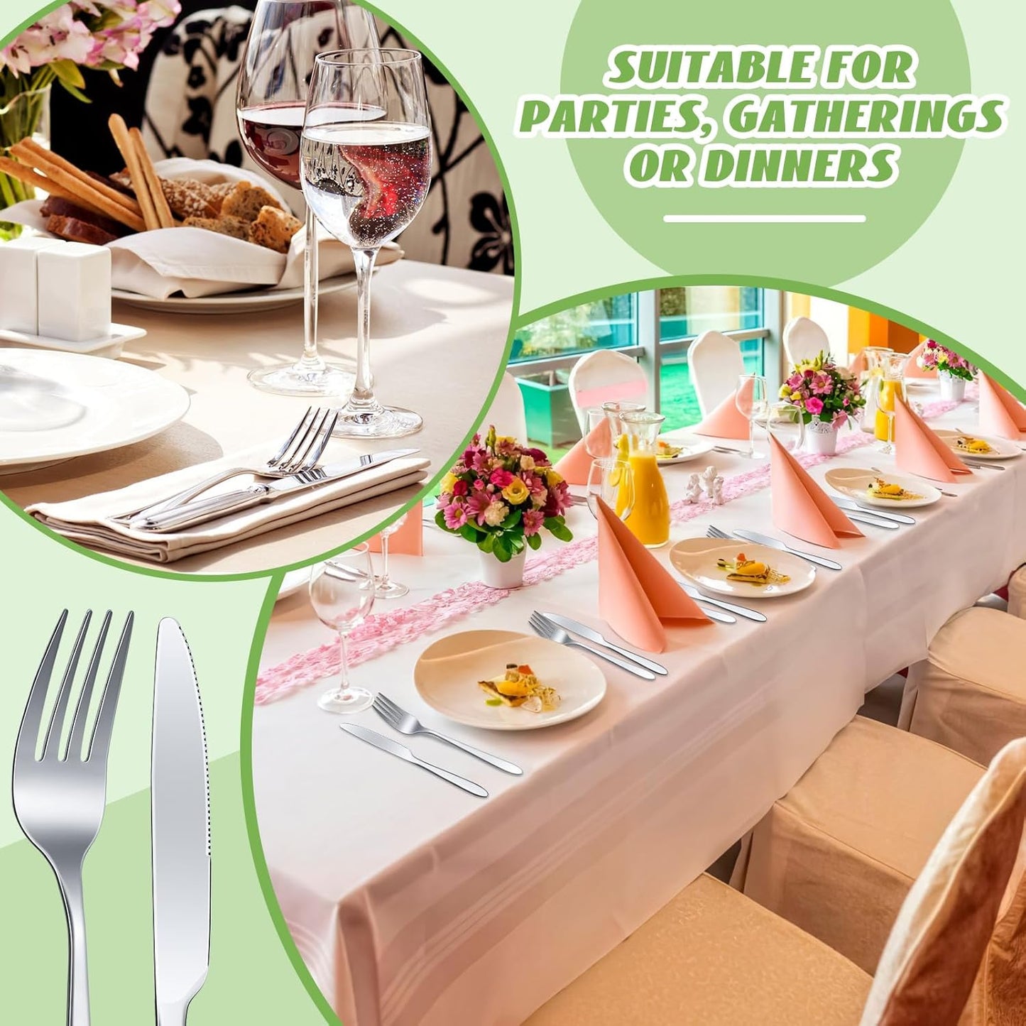 Nuenen 50 Pieces Stainless Steel Forks Silverware Set Dinner Forks and Knives Flatware Tableware Cutlery Set for Kitchen Restaurant(7.1 x 1 Inch, 8.4 x 0.7 Inch,Silver)