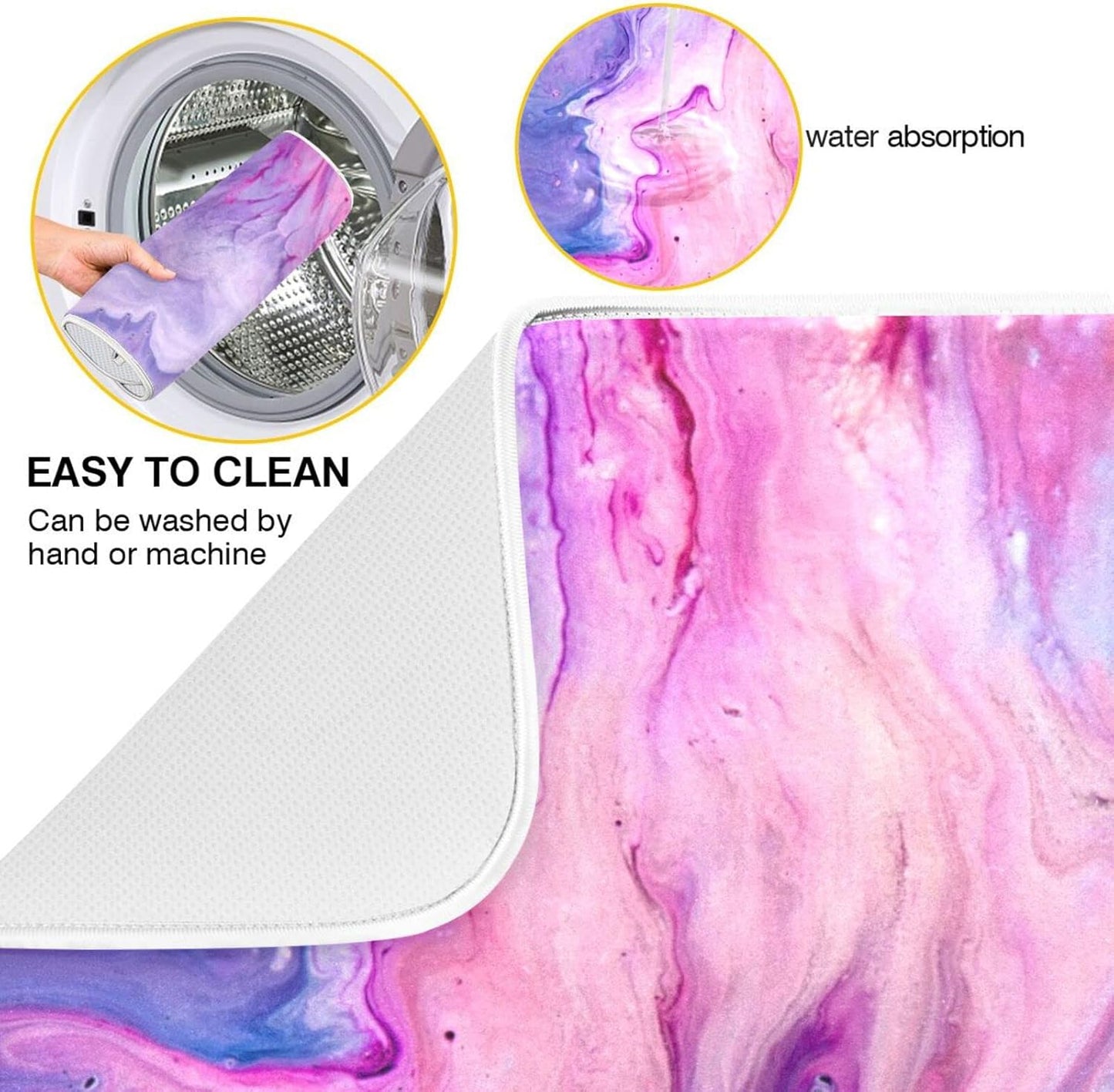 Super Absorbent Dish Drying Mat, Microfiber Fast-Drying Dish Mat, 24" x 18" , Kitchen Dish Drying Pad, Abstract Purplr Pink Marble Paint
