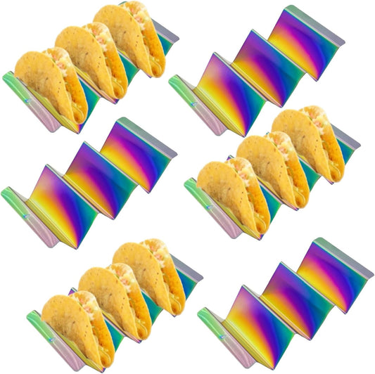 Metal Taco Holder, Set of 6 Stainless Steel Taco Tray - Stackable Storage Durable and Easy to Clean, Dishwasher Oven Safe