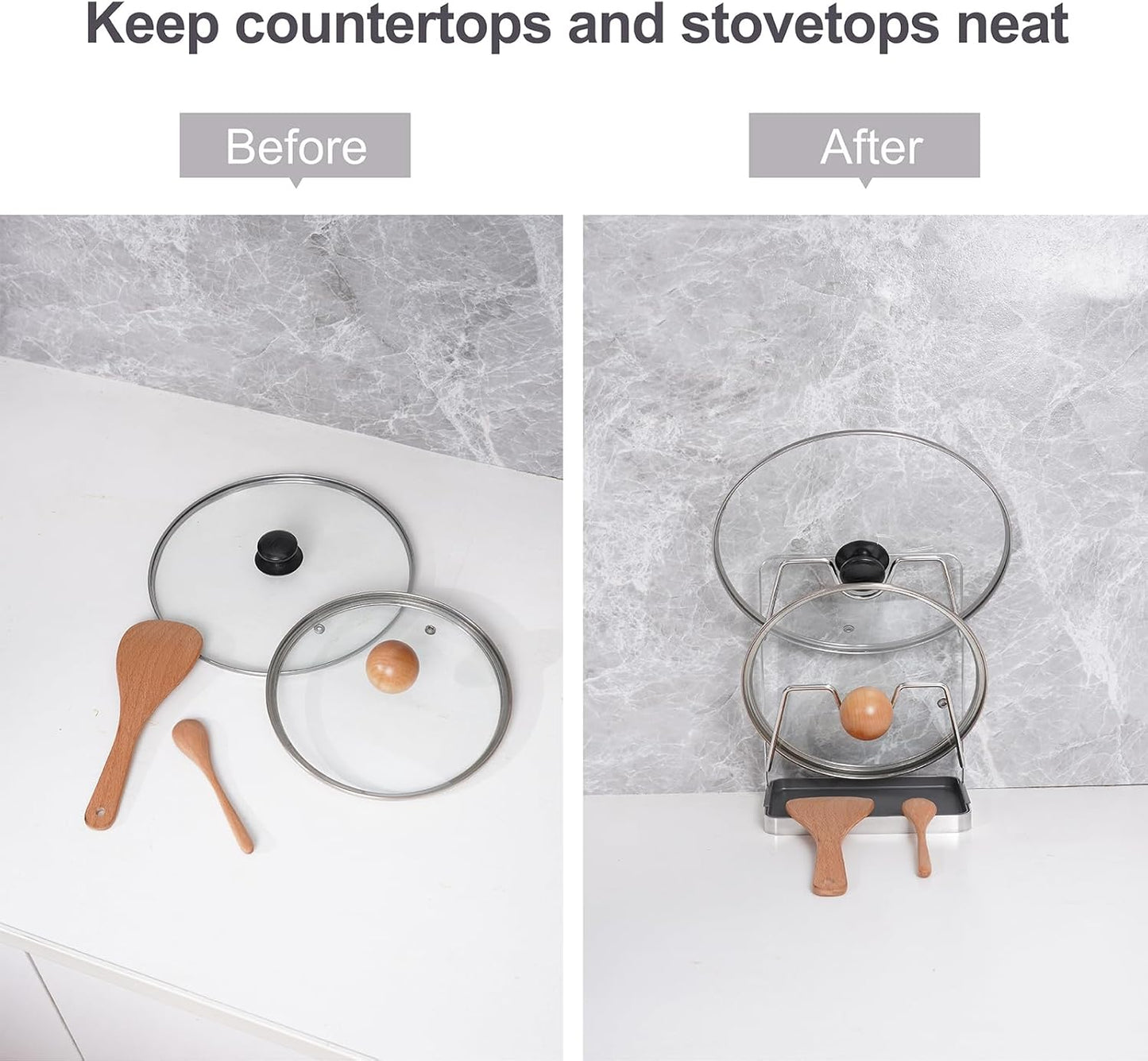 Pot Lid Holder While Cooking, Kitchen Spoon Rest with Lid Holder for stove top, Multifunctional Kitchen Pot Lid Organizer for Countertop (Iron,Dark Grey)