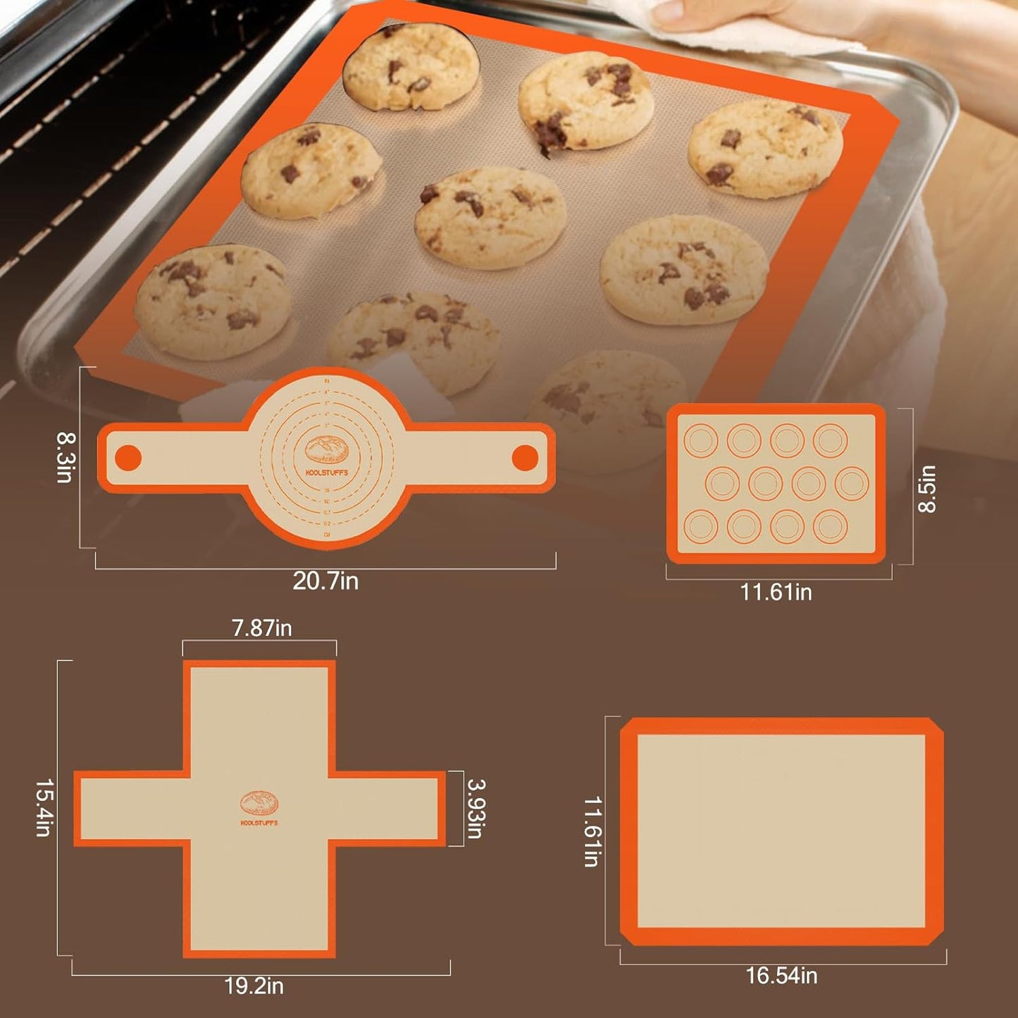 Silicone Baking Mat Set, Reusable Baking Mat, Non-Stick, Food Safe Silicone Mats for Baking, Oven Baking Sheet for Making Cookies, Macaroons, Bread