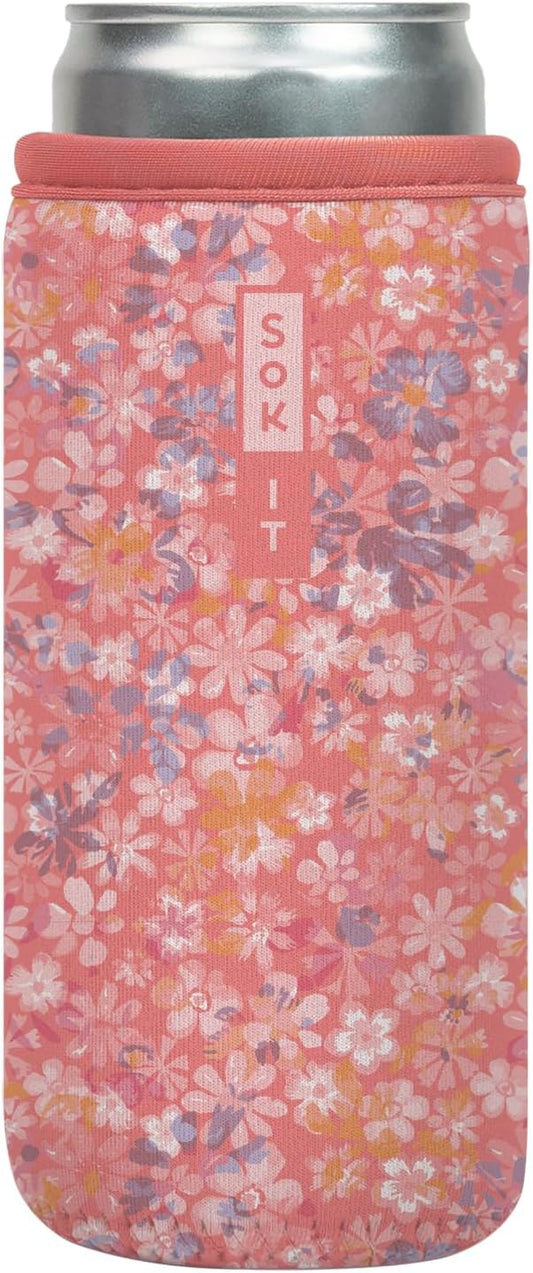 Sok It CanSok Sleeve for Beer & Soda Insulated Neoprene Cover (Blushing Blooms, 12oz Slim Can Sleeve)