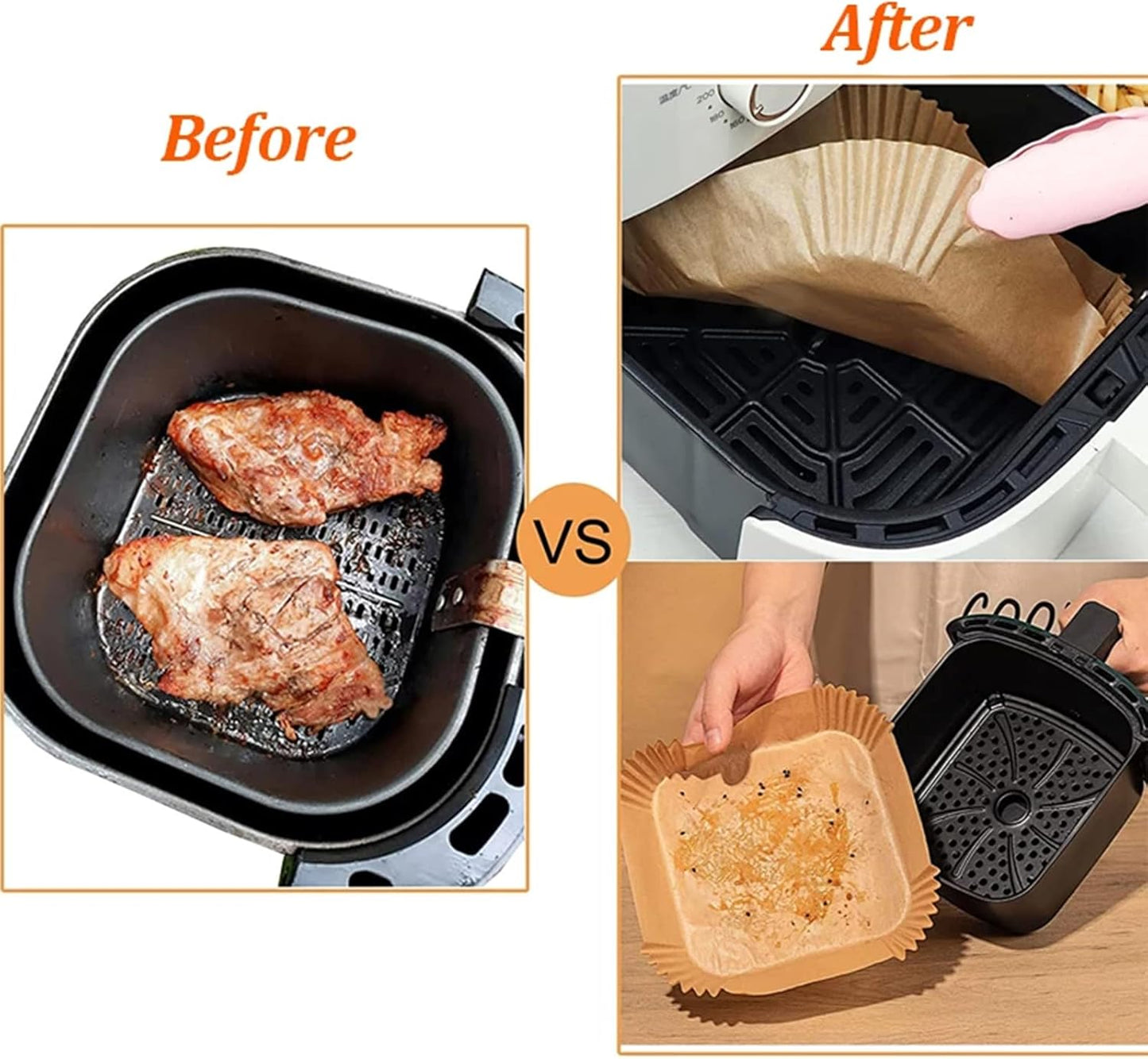 Air Fryer Paper Liners, 100PCS Square Parchment Paper, Air Fryer Disposable Paper Liner, 8 Inch Non-Stick & Oil-proof Air Fryer Liners for 5-8 QT Air Fryers, Microwave