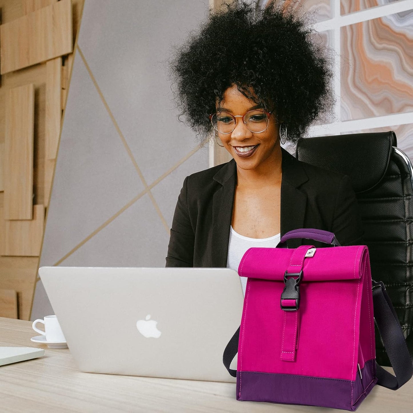 SUNNY BIRD Insulated Lunch Bag Rolltop Lunch Box Tote Lunchbox Bag for Women, Girls, Teens and Kids (Purple)