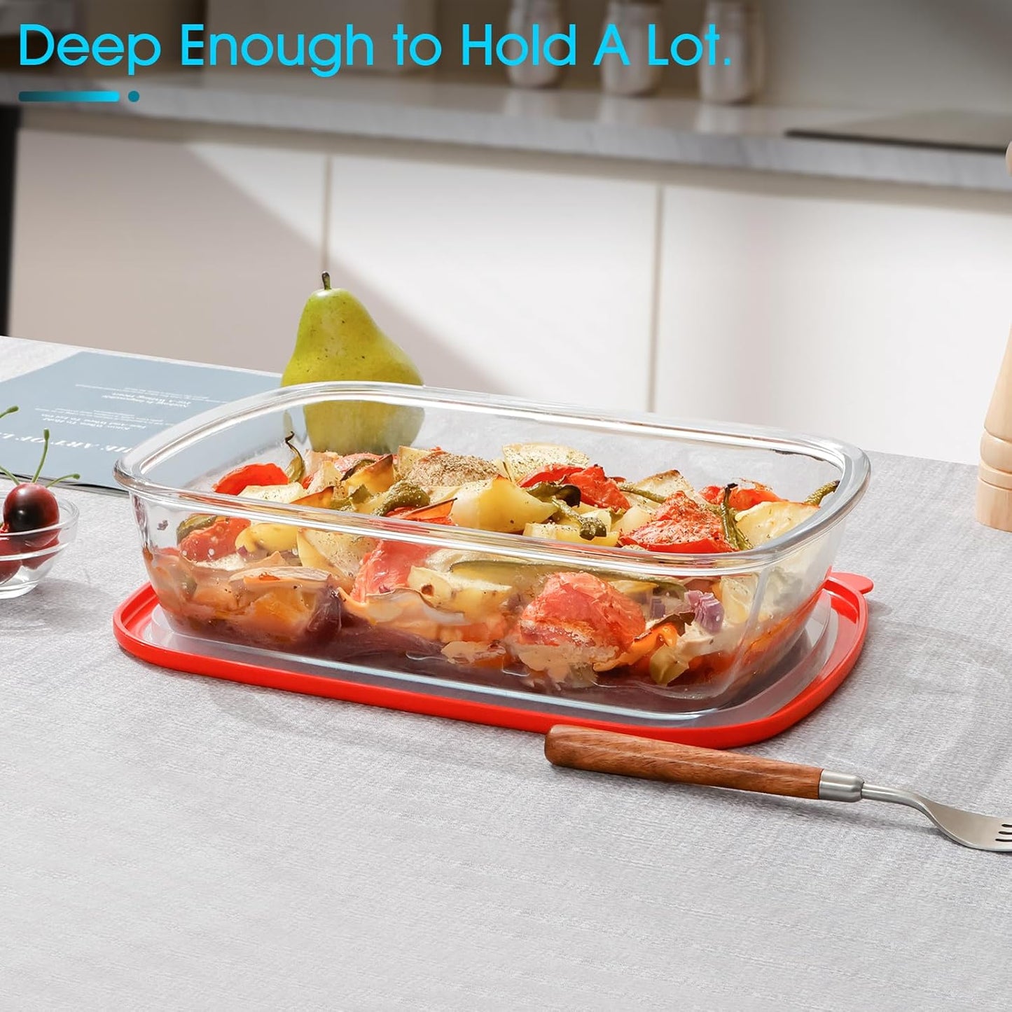 NUTRIUPS 9x11-Inch, 3 QT Rectangle Glass Baking Dish with Lid, Deep Glass Pan for Cooking, Oven Dishwasher and Microwave Safe