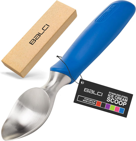 Balci Ice Cream Scoop - Heavy Duty Stainless Steel Icecream Scooper With Non-Slip Rubber Grip - Professional Metal Ice-Cream Spade - Dishwasher Safe – Blue