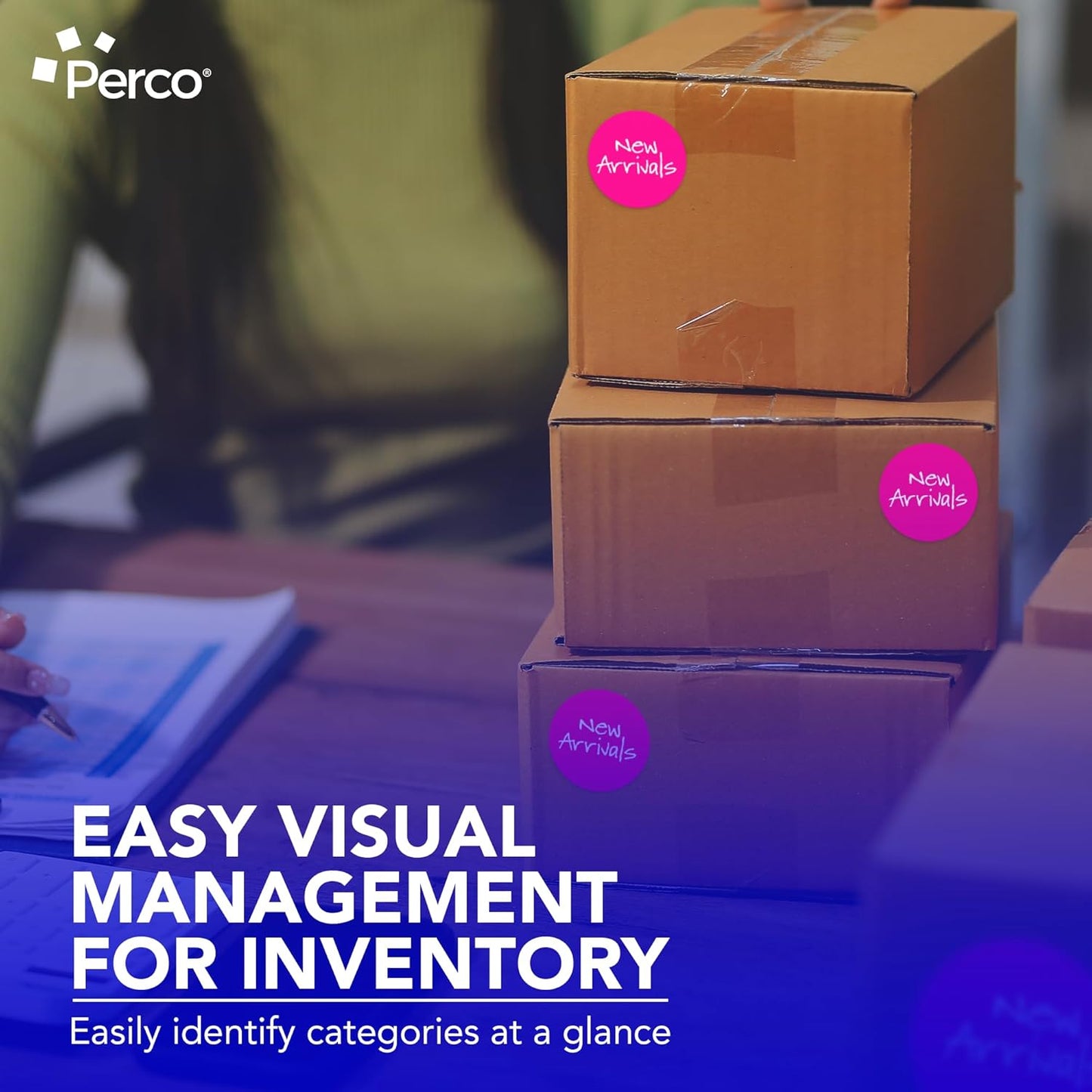 Perco Fluorescent Pink 3-Inch Perforated Circle Dot Sticker Labels — 10 Rolls, 5,000 Round Stickers — with Permanent Adhesive for Moving Boxes, Sale Signage, Displays, Status Messaging—Made in USA