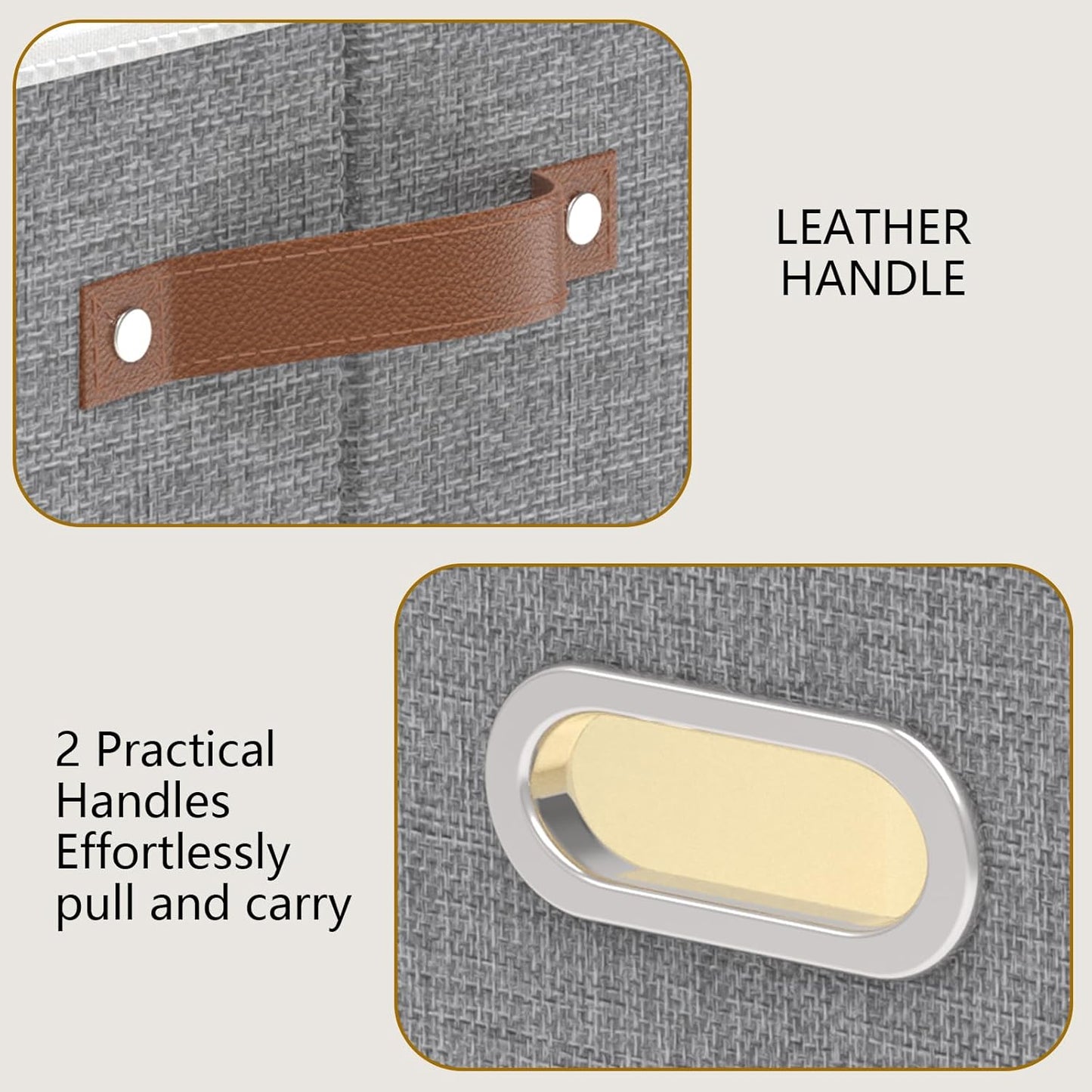 Yawinhe Fabric Storage Bins with Handles, Foldable Baskets for Shelves, Cubes with 3 Handles, Large Boxes for Clothes, Grey, 16.9''Lx11.8''Wx10.2''H, 6-Pack