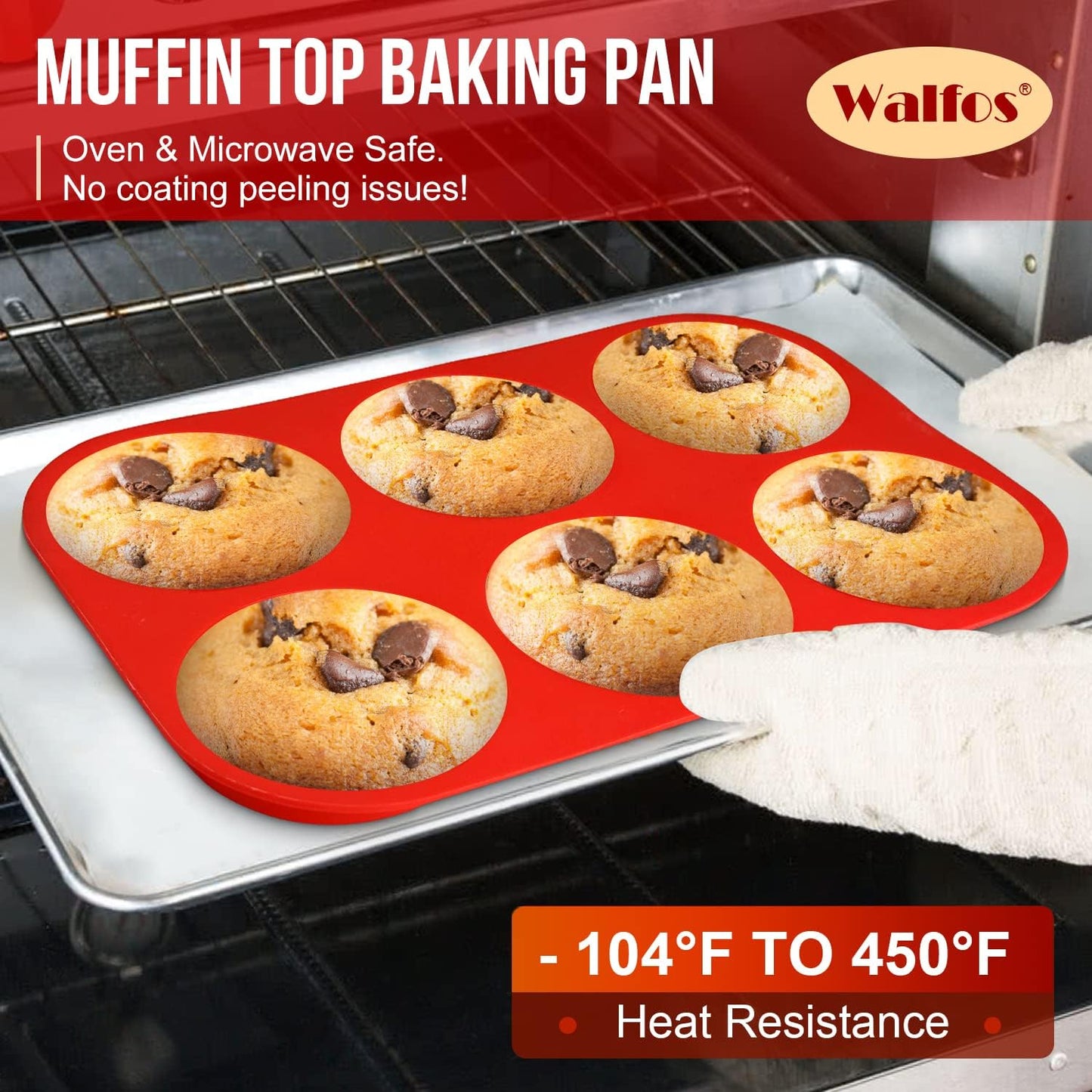 Walfos Silicone Muffin Top Pans for Baking 4inch Jumbo Size, Perfect Results Premium Non-Stick Bakeware Egg Baking Pan, Great for Eggs, Hamburger Bun, Muffin Top and More, Food Grade & BPA Free, 2pcs
