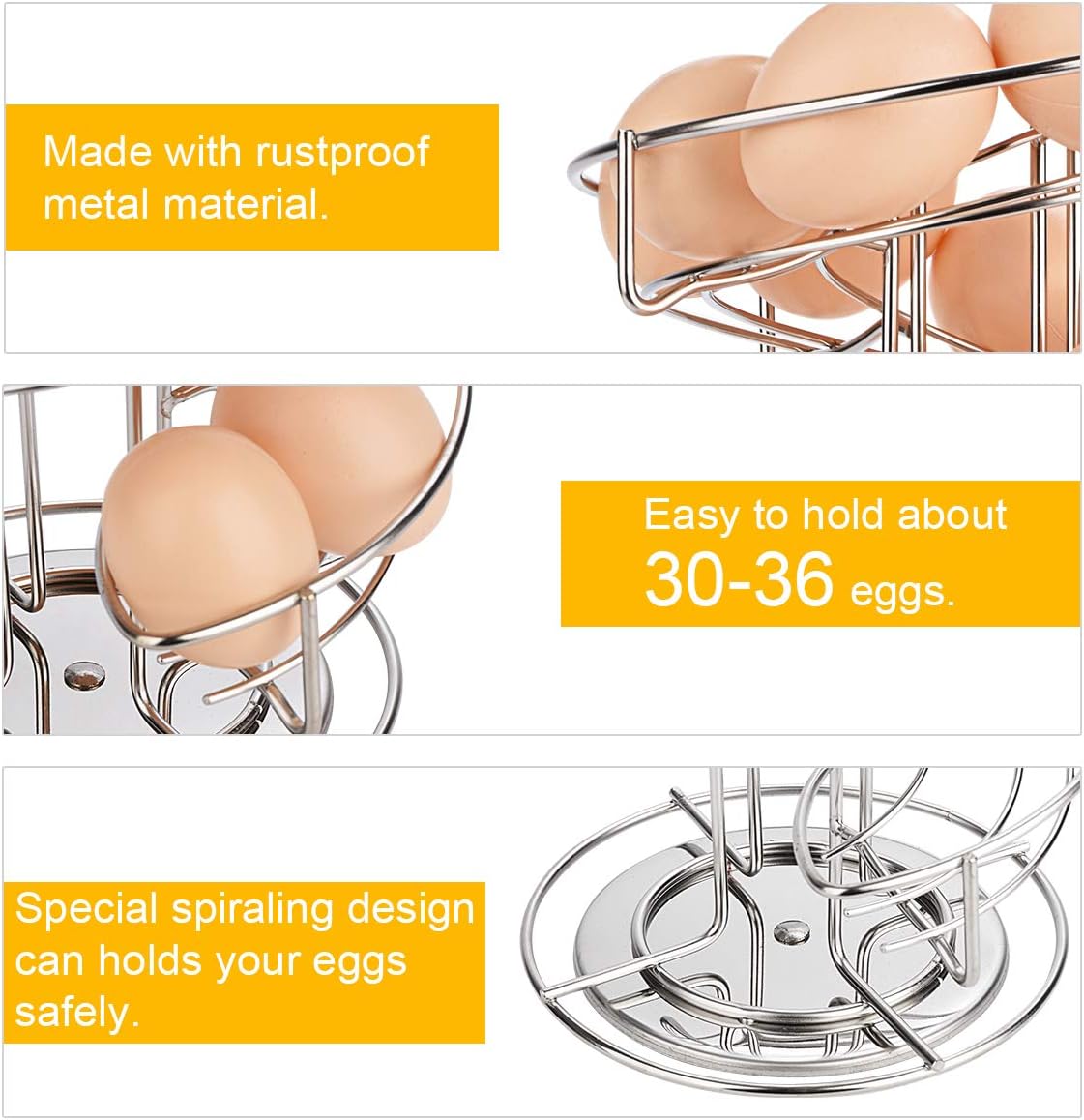 Toplife Spiral Design Stainless Steel Egg Skelter Dispenser Rack,Storage Display Rack,Silver