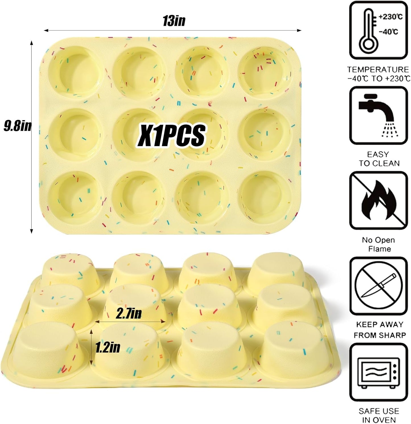 Palksky Silicone Molds, 12-Cavity Muffin Pan for Baking, Silicone Molds for Tarts, Egg Bites, Nonstick Baking Mold