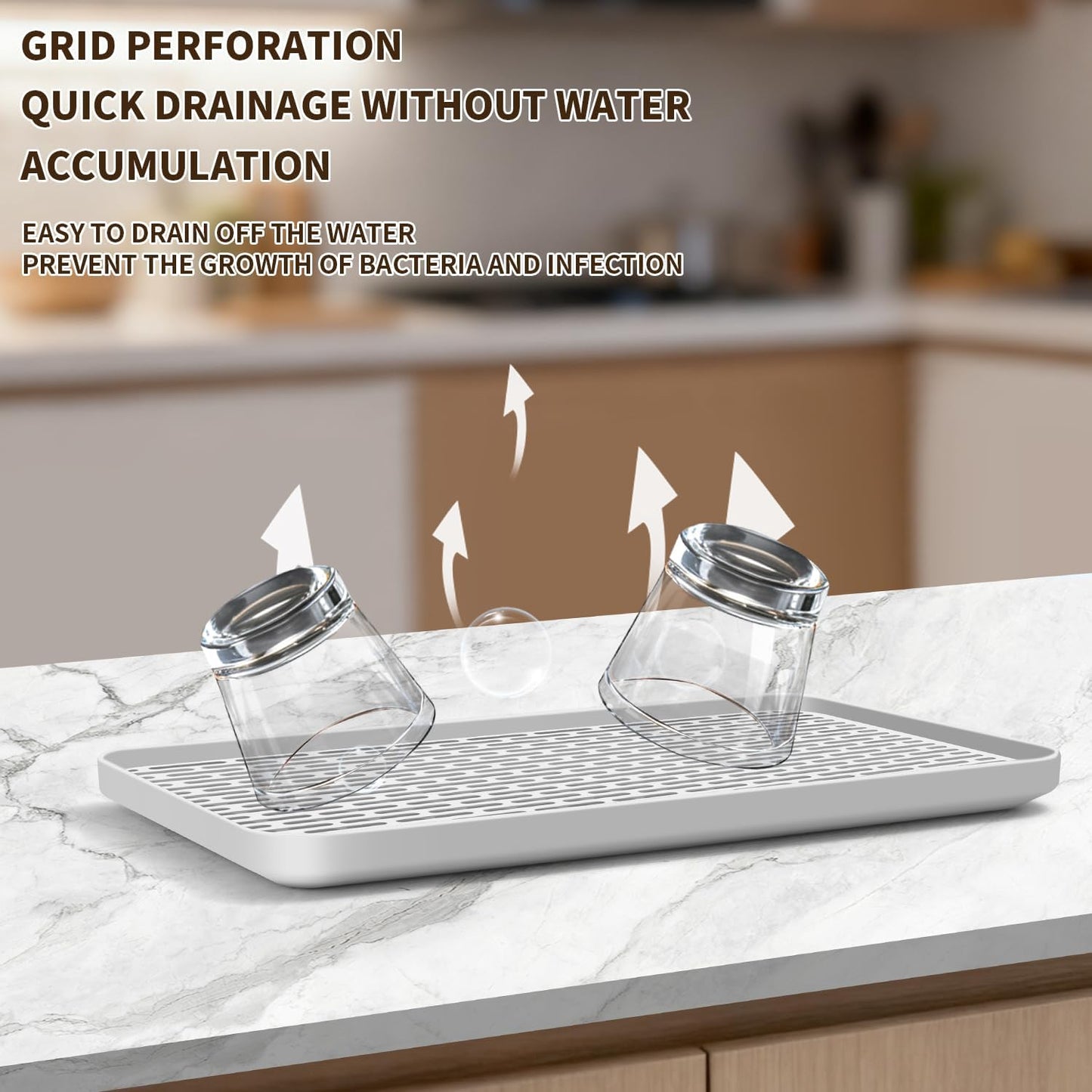 Plastics Drain Tray, Cup & Dish Drying Rack, Drain Board 2 Tier Non Slip Serving Tray with Drainboard Perfect for Sink, Coffee Table, Outdoor (12.2 x 7 x 0.98 in)