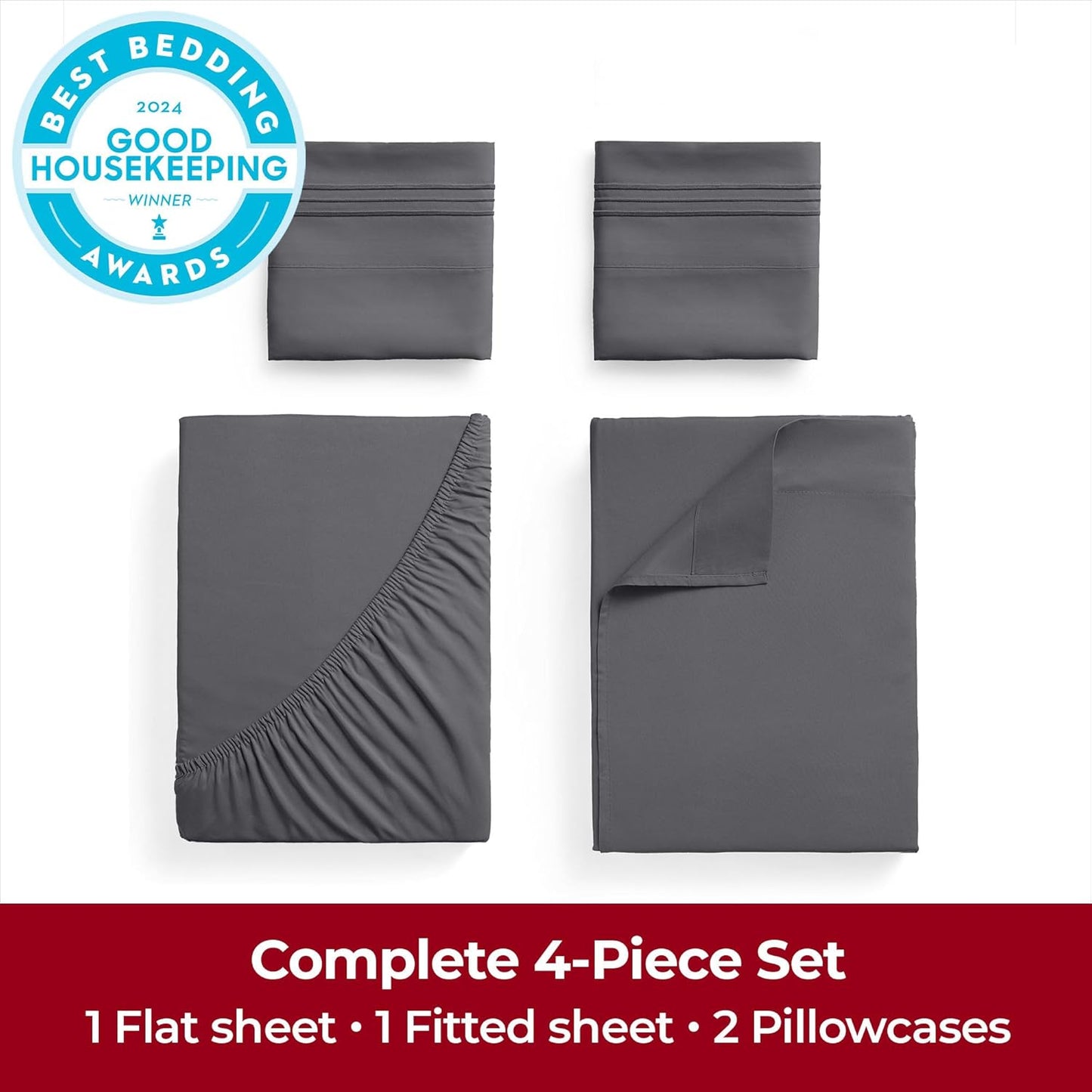 Mellanni Extra Deep King Sheets - 4 PC Iconic Collection Bedding - Hotel Luxury, Ultra Soft, Cooling Bed Sheets - Wrinkle, Fade, Stain Resistant (King, Gray)