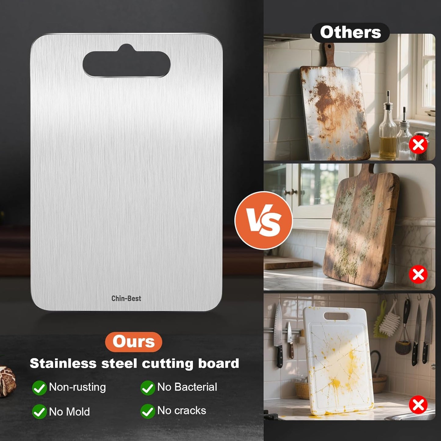 Titanium Cutting Boards For Kitchen, Double-Sided Food-Grade Kitchen Stainless Cutting Board, Non-Toxic & Non-Slip, Dishwasher Safe, Ideal For Indoor, Outdoor, Camping & Bbq Parties, S 11.5" * 8"