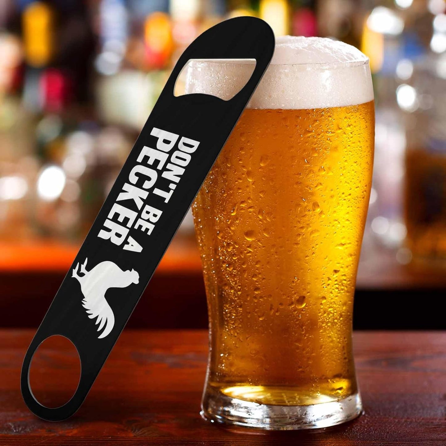 Don't Be A Pecker Stainless Steel Bottle Opener Funny Chicken Sayings Flat Beer Bottle Opener Keychain for Home Kitchen Bar Restaurant Party Birthday Gift