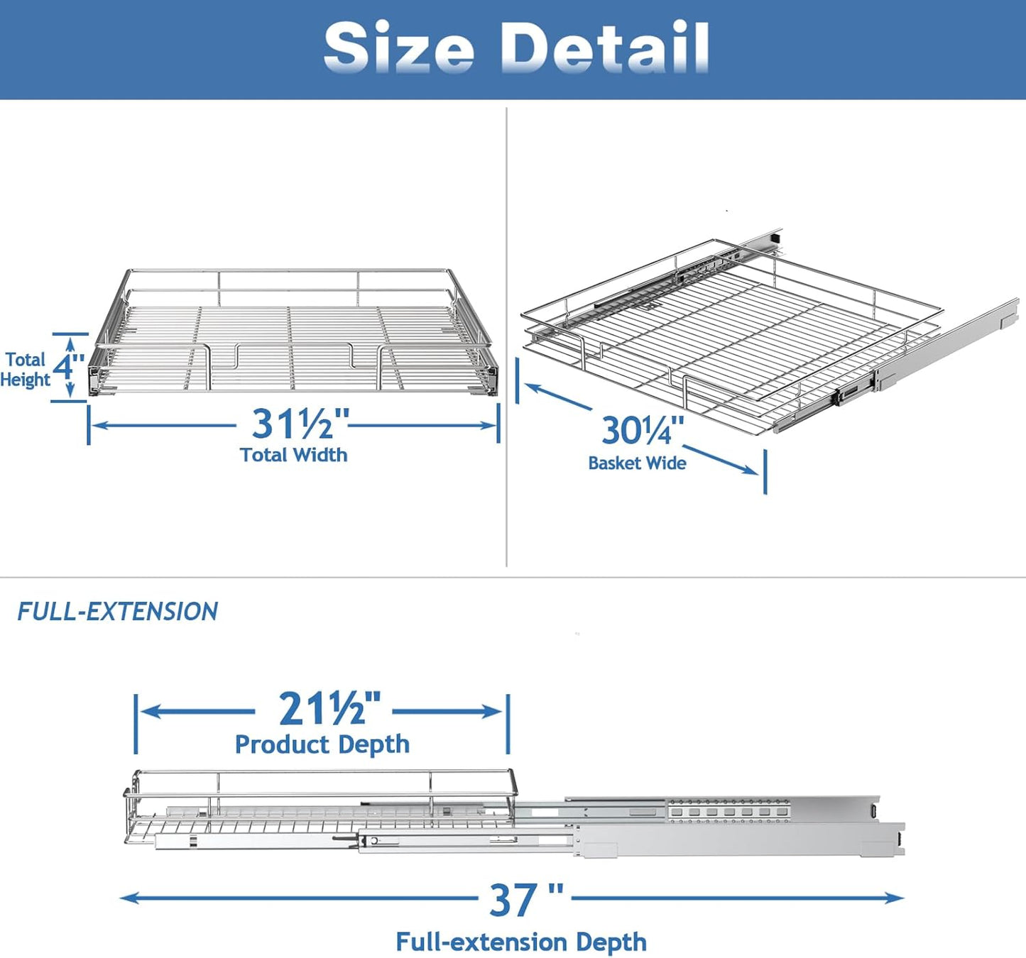 ROOMTEC Pull Out Cabinet Organizer, Slide Out Shelves 31" W x 21" D, Heavy Duty Kitchen Cabinet Organizers, Neutral
