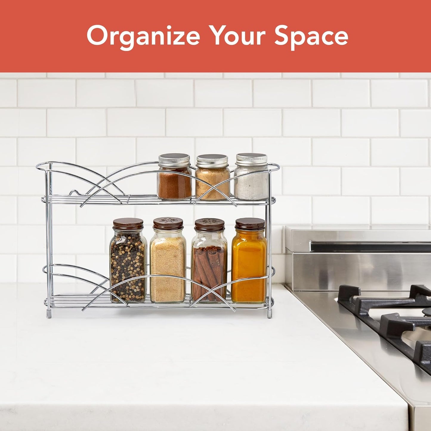 Spectrum Diversified Countertop 2-Tier Spice Rack, Chrome