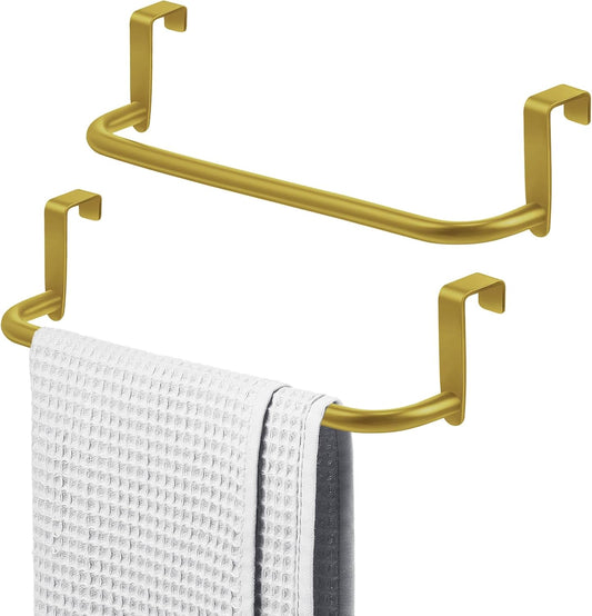 2 Pieces Metal Towel Bar Kitchen Cabinet Steel Towel Rack Bar for Hanging on Inside or Outside of Doors, Home Kitchen Bathroom(Gold)