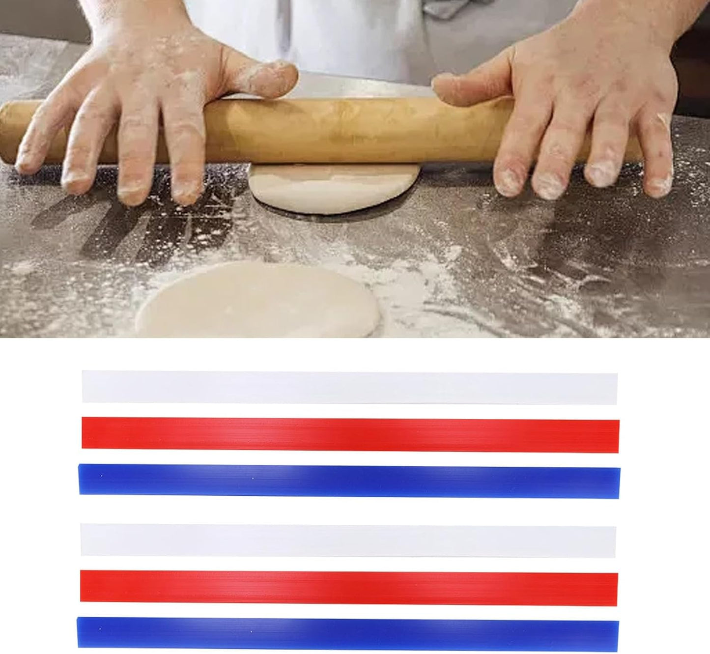 Rolling Pin Guides, 6Pcs Silicone Measuring Dough Strips, 15in Length Dough Thickness Guides, Non Stick Baking Strips Professional Leveler Sticks Tool for Cookie Pie Baking