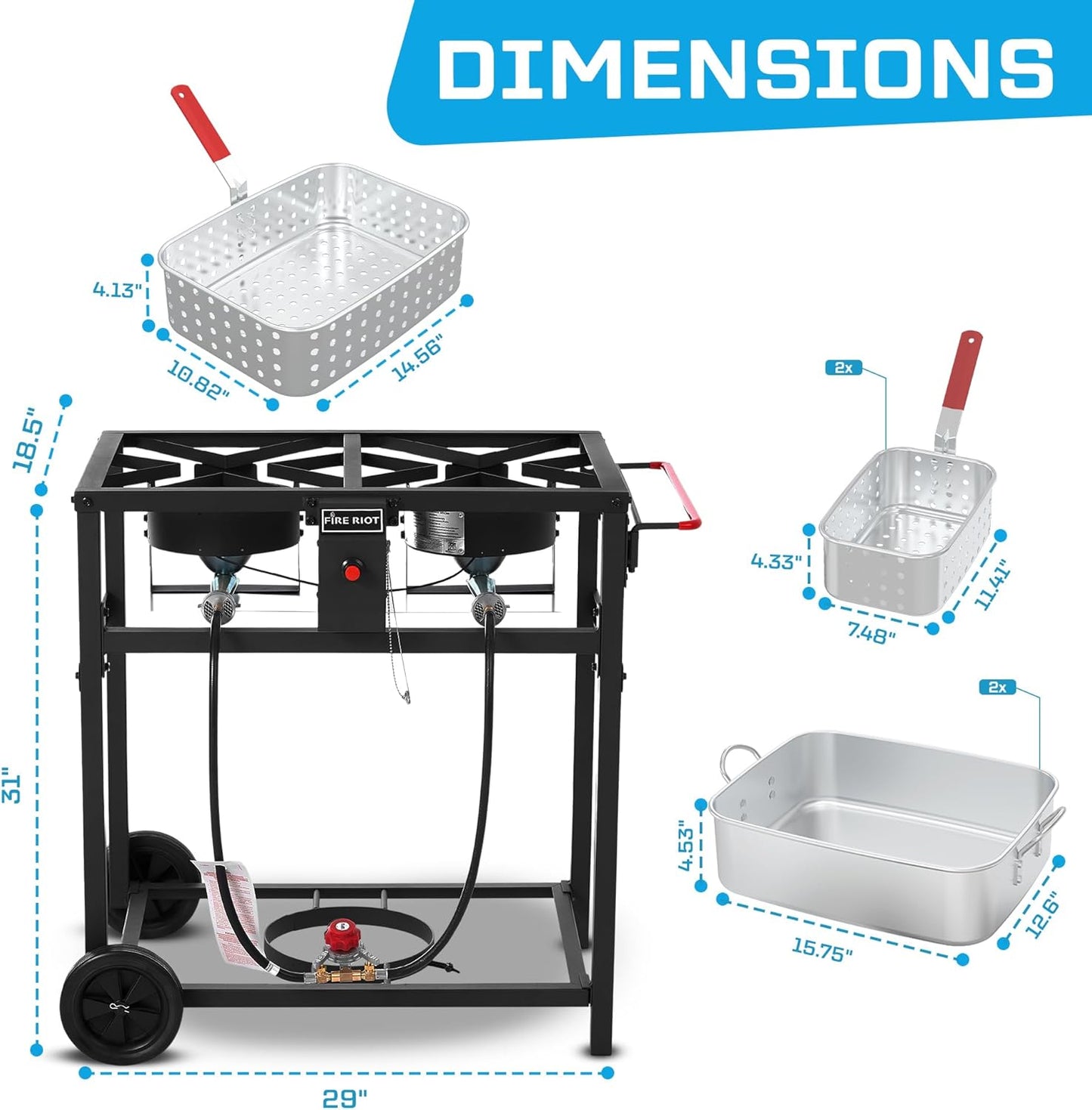 Deep Fryer with Double Burner Propane Stove Outdoor - 2-18QT Aluminum Pots & Frying Baskets- Perfect for fish fryers, Wings, Fries, Cajun Fry