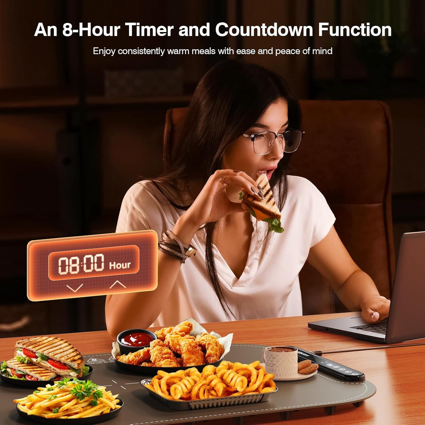 Warming Mat for Food, Voriah Electric Warming Tray with 99H Timer & 8 Temperature Settings, Foldable Food Warmer with °C/°F Switch, Keeps Food Warm at Buffets, Sabbath, Family Gatherings