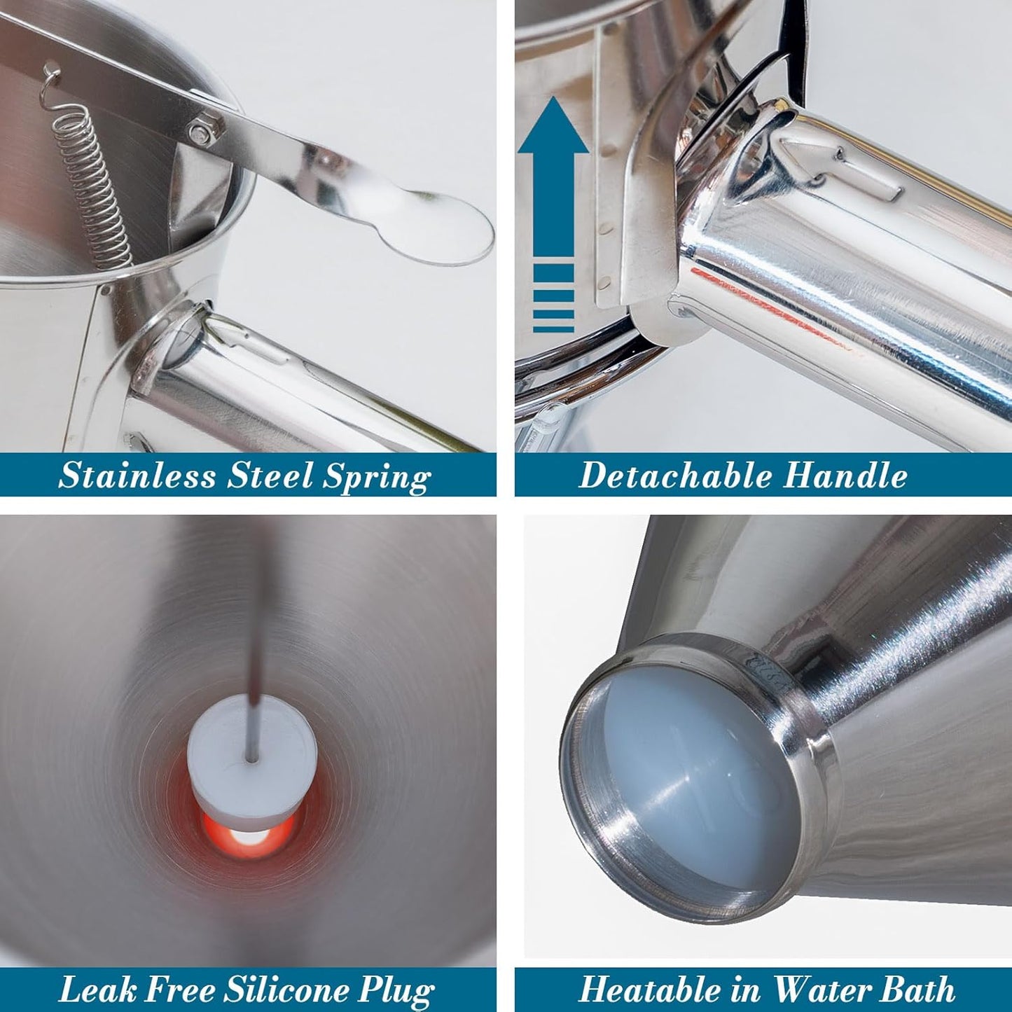 Stainless Steel Pancake Batter Dispenser with Squeeze Handle and Multi-Nozzle, for Pancakes, Cupcakes, and Baked Goods. 20 oz