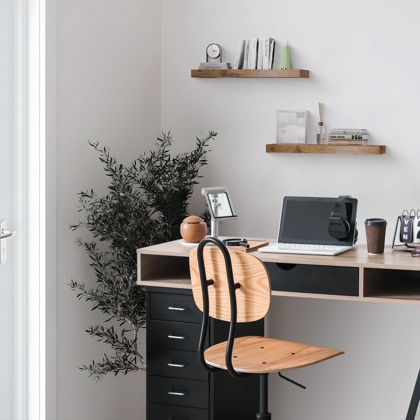 Colima 24" Modern Wood Floating Shelves, 2-Pack, 1.3" Thick, Wall Mounted, 50 lbs Capacity, Bedroom, Bathroom, Kitchen