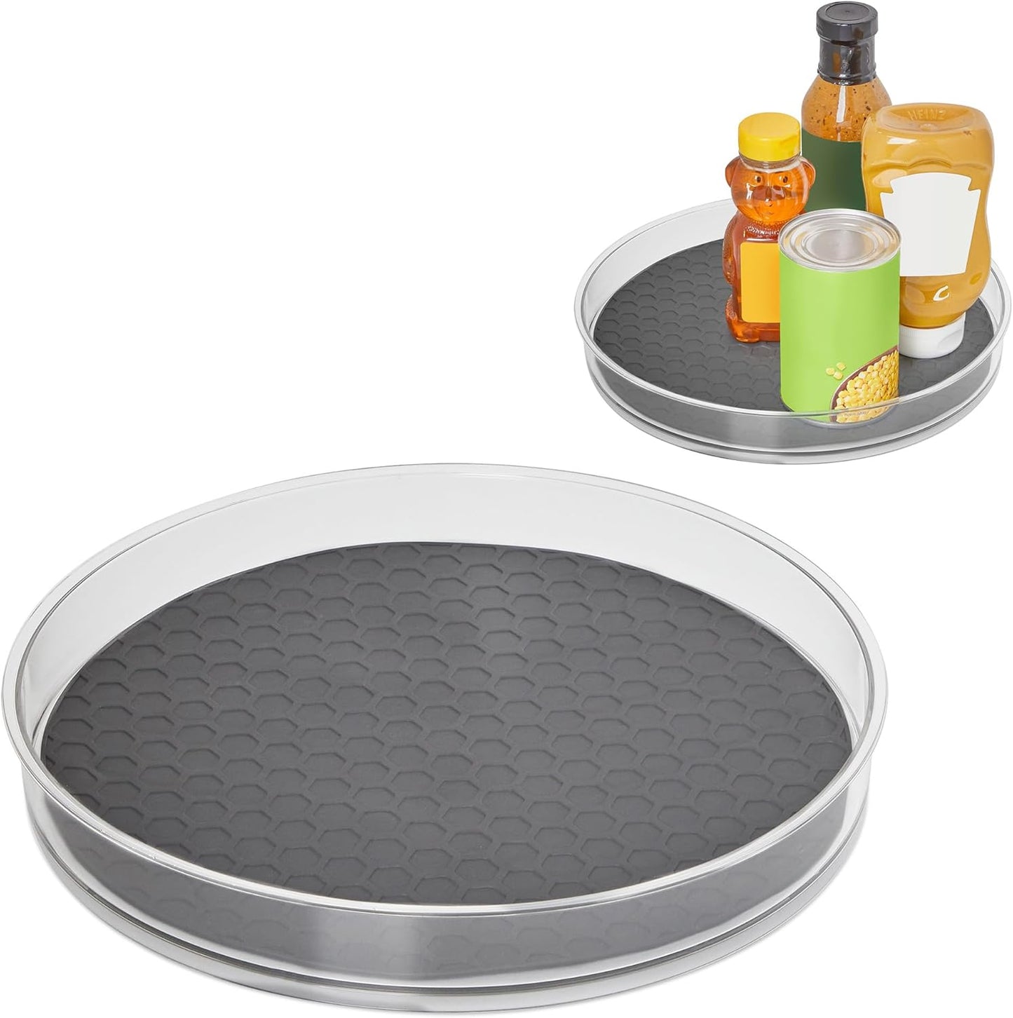 Spectrum Large Lazy Susan Organizer 11 in for Large Cabinet Fridge Pantry Table Shelf Bath Kitchen Organization, Charcoal Gray Rotating Turntable Spinning Storage for Condiments Spice Bottles