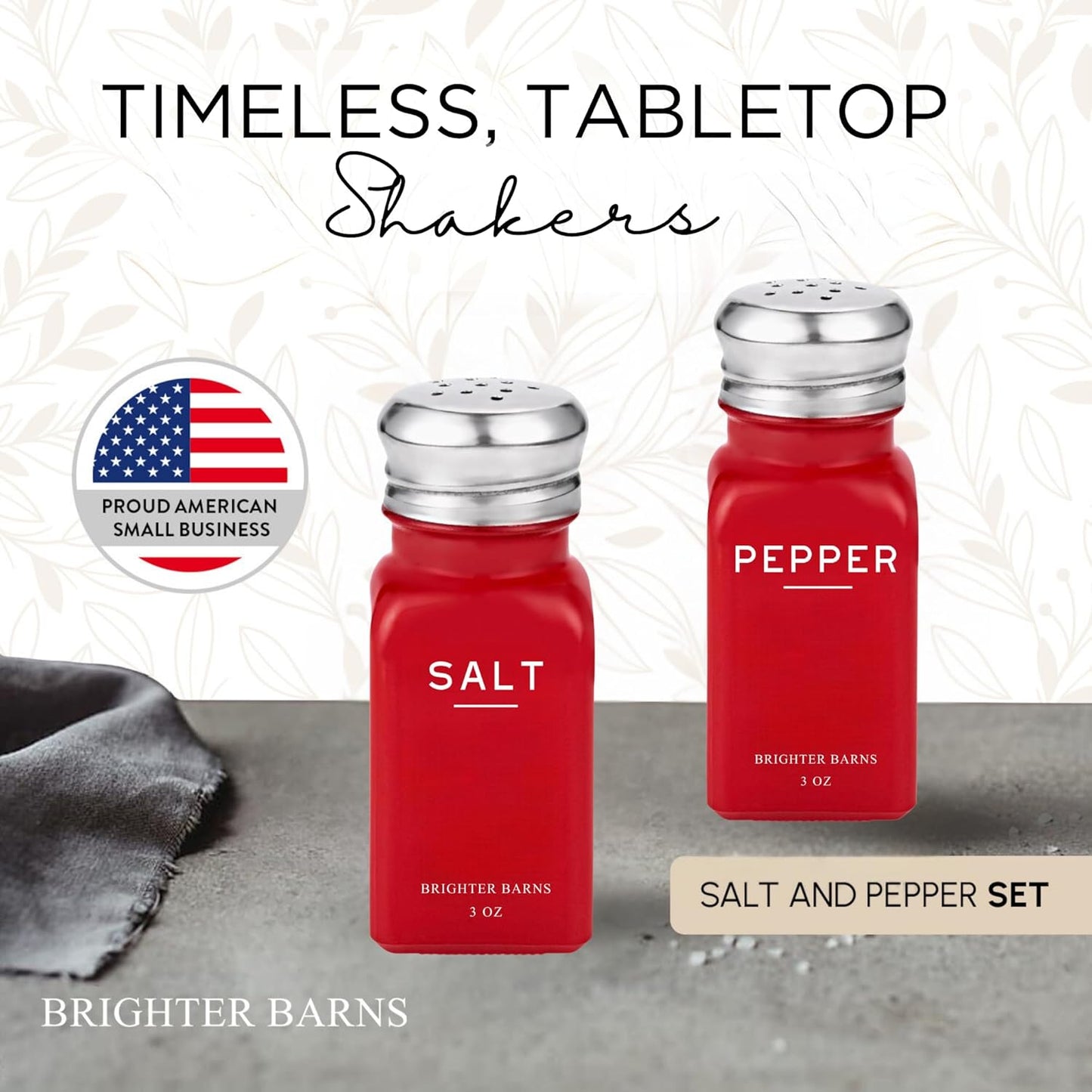 Red Salt and Pepper Shakers Set by Brighter Barns - Modern Red Kitchen Decor, Red Kitchen Accessories - Cute Glass Salt and Pepper Set with Stainless Steel Lids for Kitchen, Restaurants, Gifts (Red)