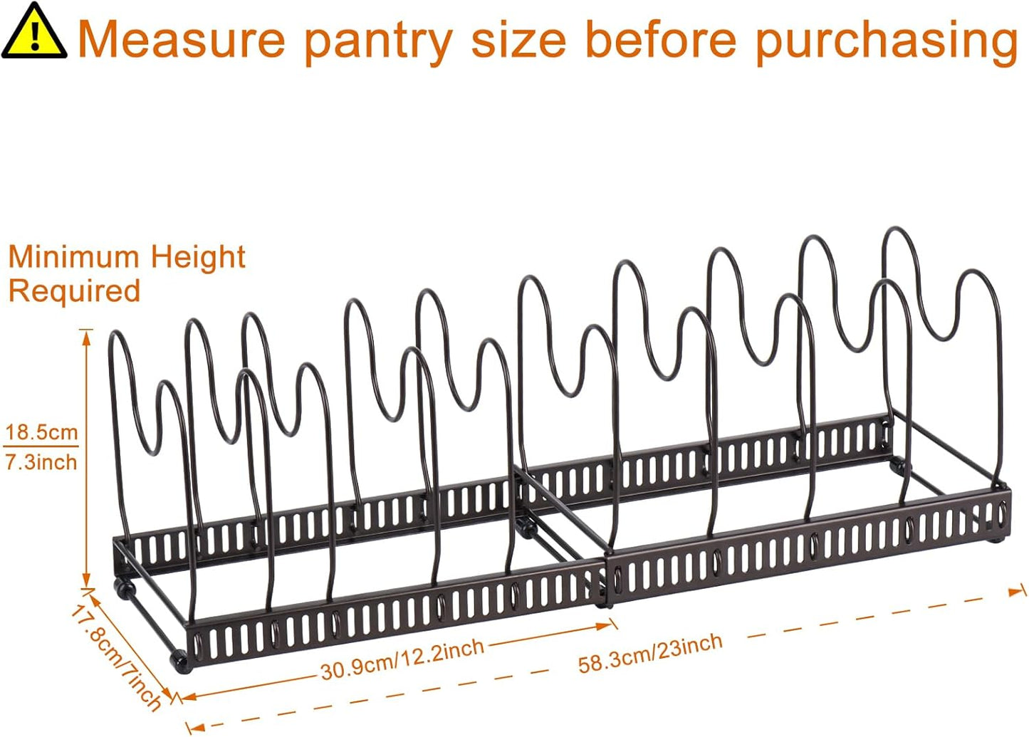 Toplife Pots and Pans Organizer Rack for Cabinet and Countertop, 10+ Pot Lids, Bakeware and Cookware Organizer Rack Holder with 10 Adjustable Compartments - Brown