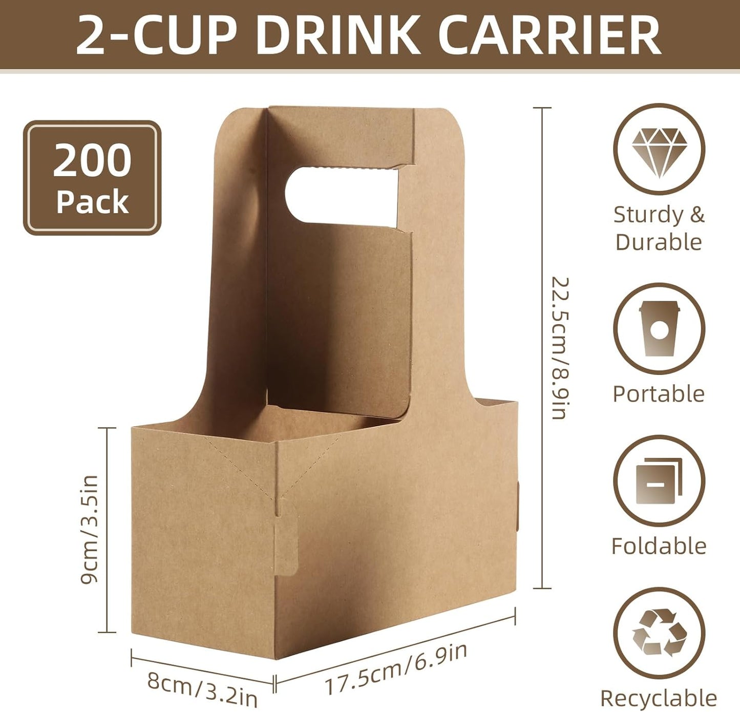 LITLANDSTAR Disposable Coffee Cup Carrier for Delivery, 2 Cup Paperboard Cup Holder Portable Drink Holder Take Out Drink Carrier with Handle for Hot & Cold Drinks, 50 Pack