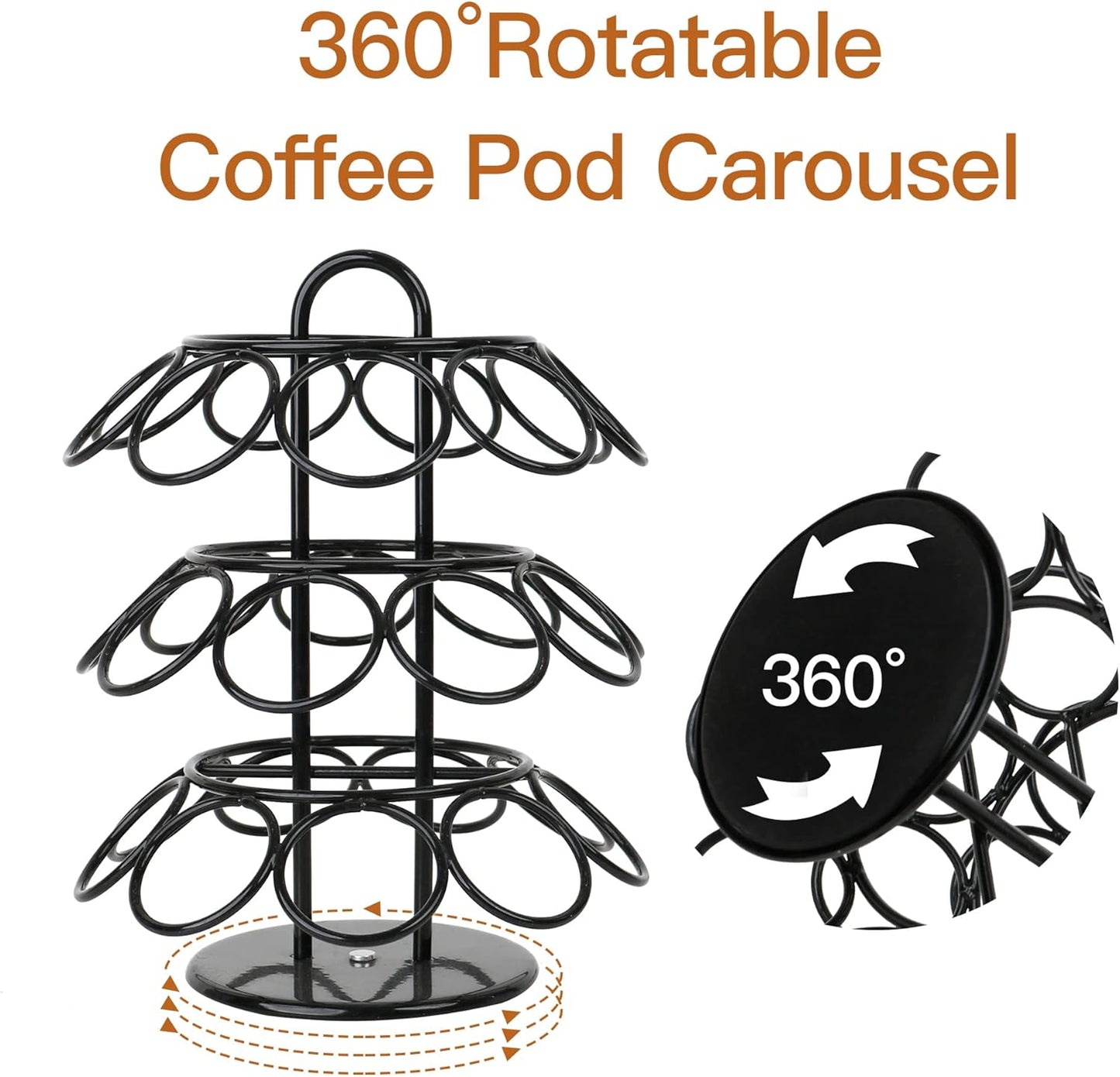 K Cup Holder, Coffee Pod Holder for Keurig, Coffee Pod Storage Organizer for K-cups, Compatible with Keurig Pods and Dolce Gusto, Holds 27 Pods, 360-Degrees Rotating -Black