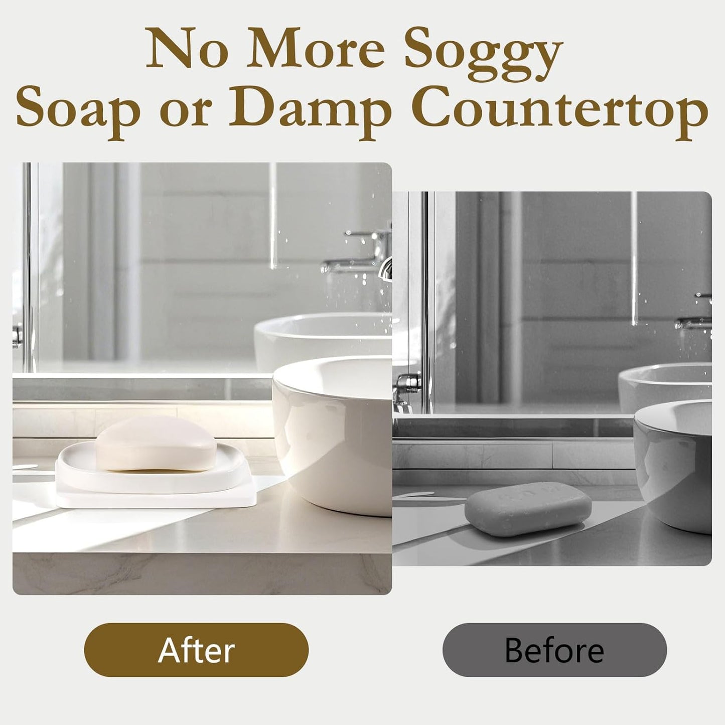 Shinowa Soap Dish (Dual Layer), 4.72 * 2.95'' Ceramic Soap Container and 5.12 * 3.27'' Diatomaceous Earth Tray, Quickly Drain Water and Dry, Dish Soap Holder for Kitchen, Bathroom, Shower